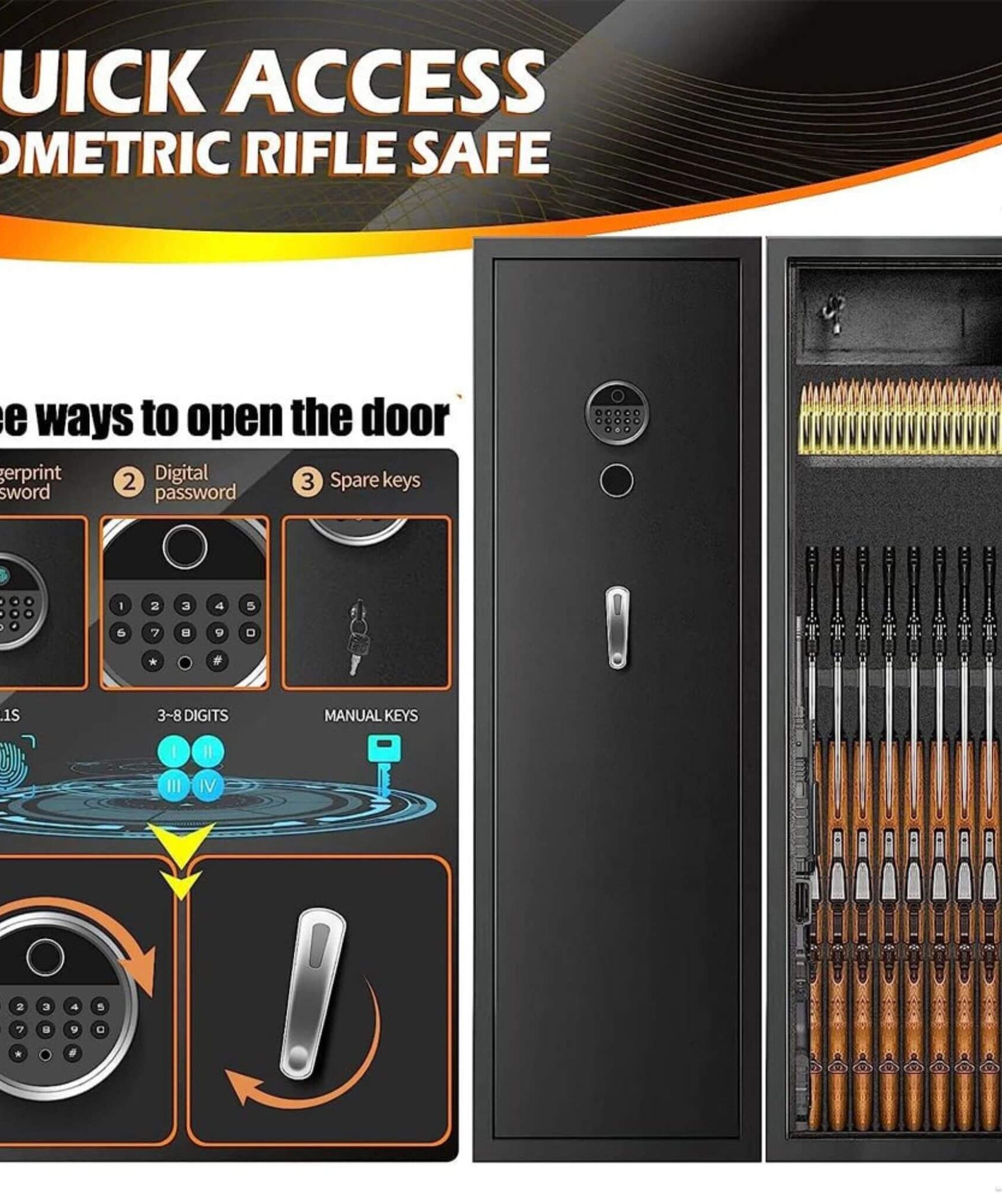 Heavy-Duty 57-Inch Anti-Theft Fireproof Biometric Gun Rifle Pistol Safe For Home, 11-12 Guns (SAK53816)