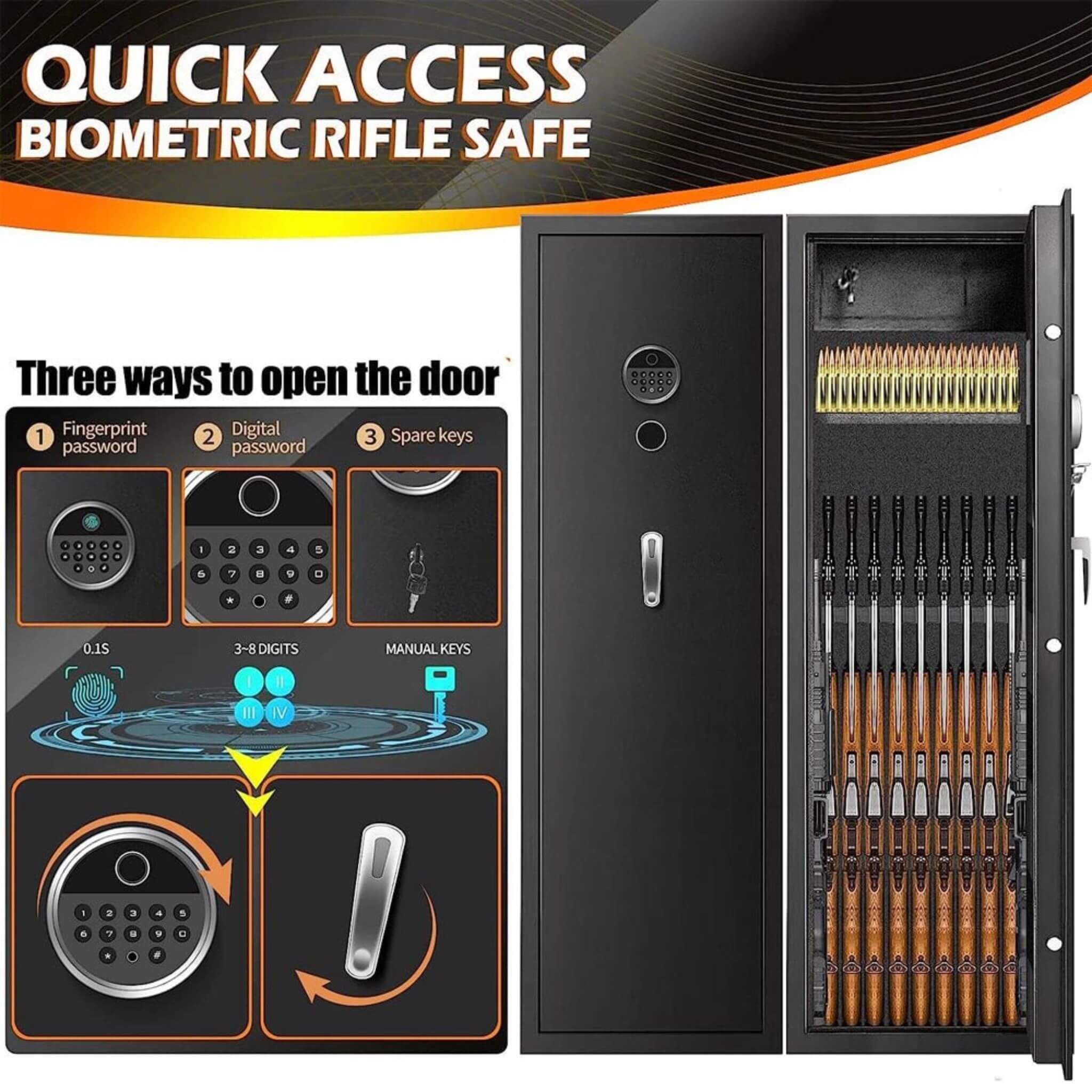 Heavy-Duty 57-Inch Anti-Theft Fireproof Biometric Gun Rifle Pistol Safe For Home, 11-12 Guns (SAK53816)