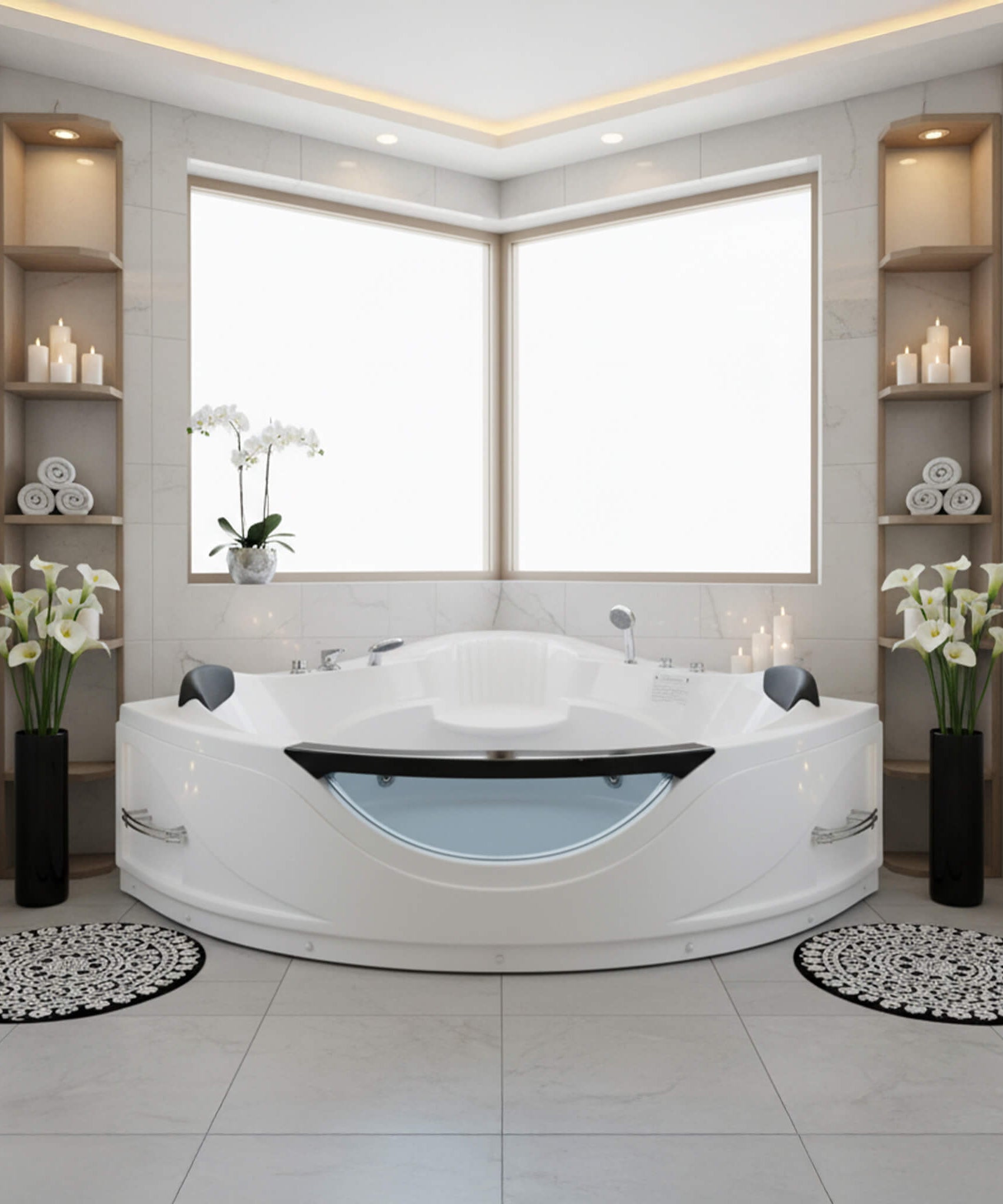 Nuvia Celestia 59-Inch 2-Person Luxury Corner Whirlpool Jetted Bathtub (SAK97310)