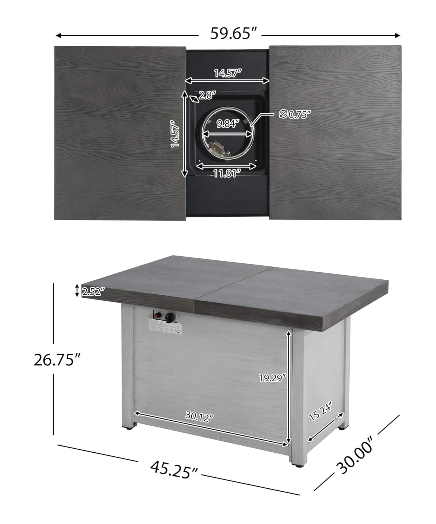 59-Inch 50K BTU Propane Fire Pit Table With Extendable Top (SAK71253)