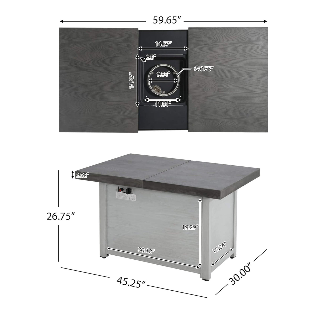 59-Inch 50K BTU Propane Fire Pit Table With Extendable Top (SAK71253)