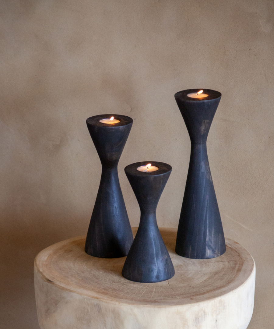 Geo Tealight Wooden Candle Holder White, Black, Natural