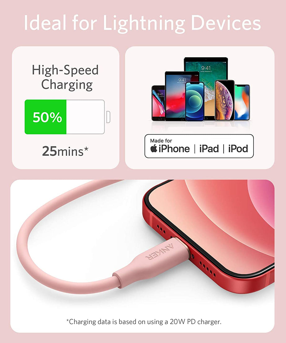 Anker <b>641</b> USB-C to Lightning Cable (Flow, 3 ft Silicone)