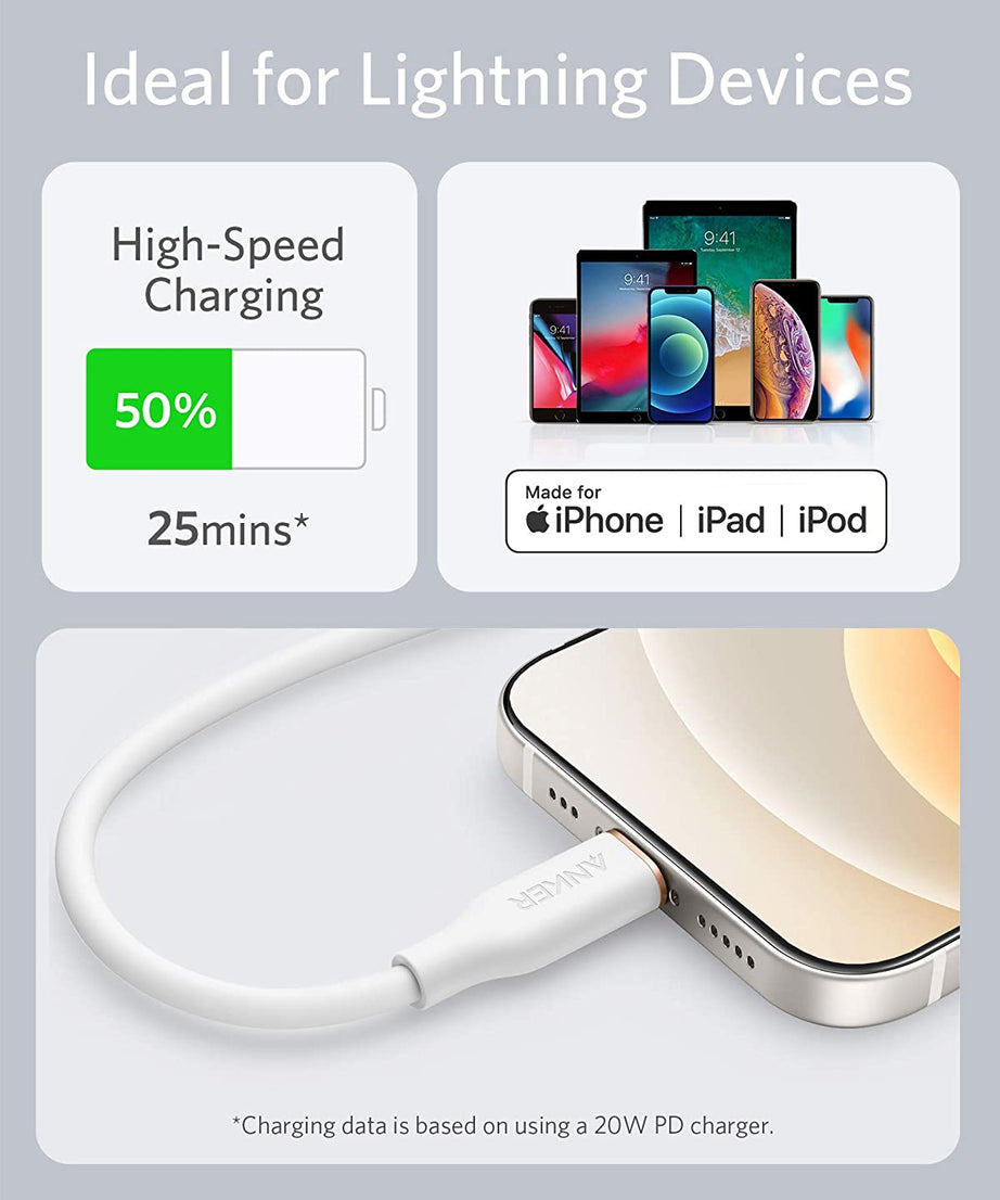 Anker <b>641</b> USB-C to Lightning Cable (Flow, 3 ft Silicone)