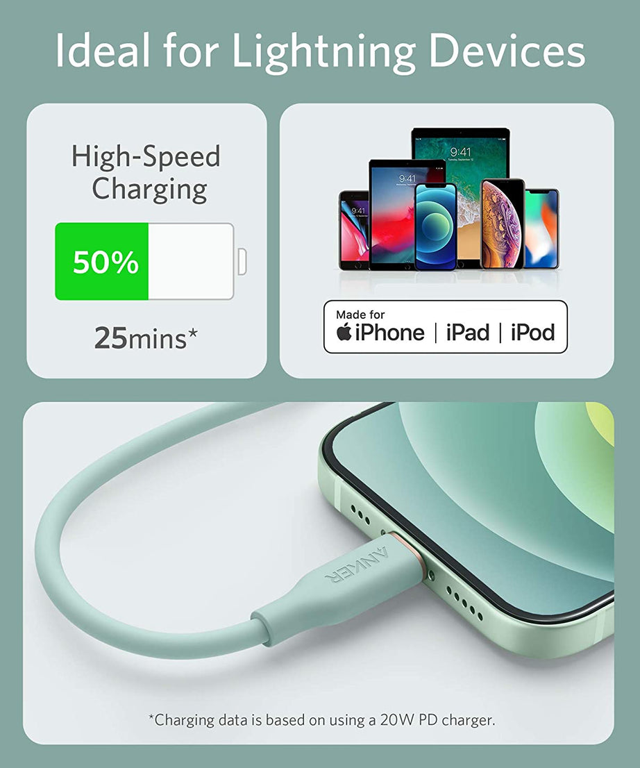 Anker <b>641</b> USB-C to Lightning Cable (Flow, 3 ft Silicone)