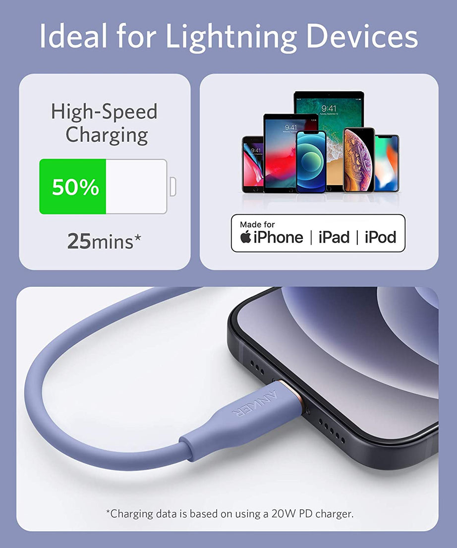 Anker <b>641</b> USB-C to Lightning Cable (Flow, 3 ft Silicone)