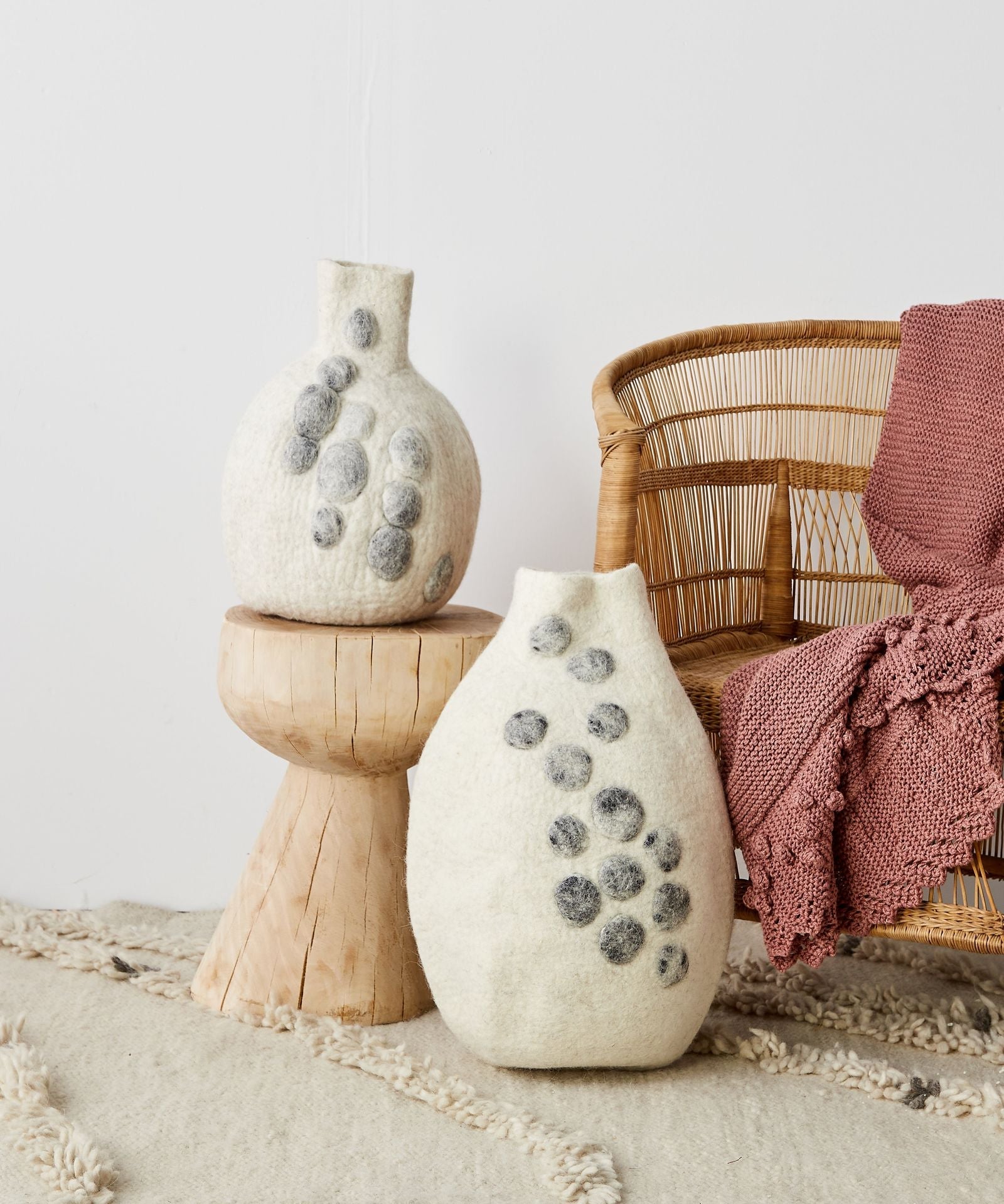 Pebble Hand-Felted Wool Gourd Basket