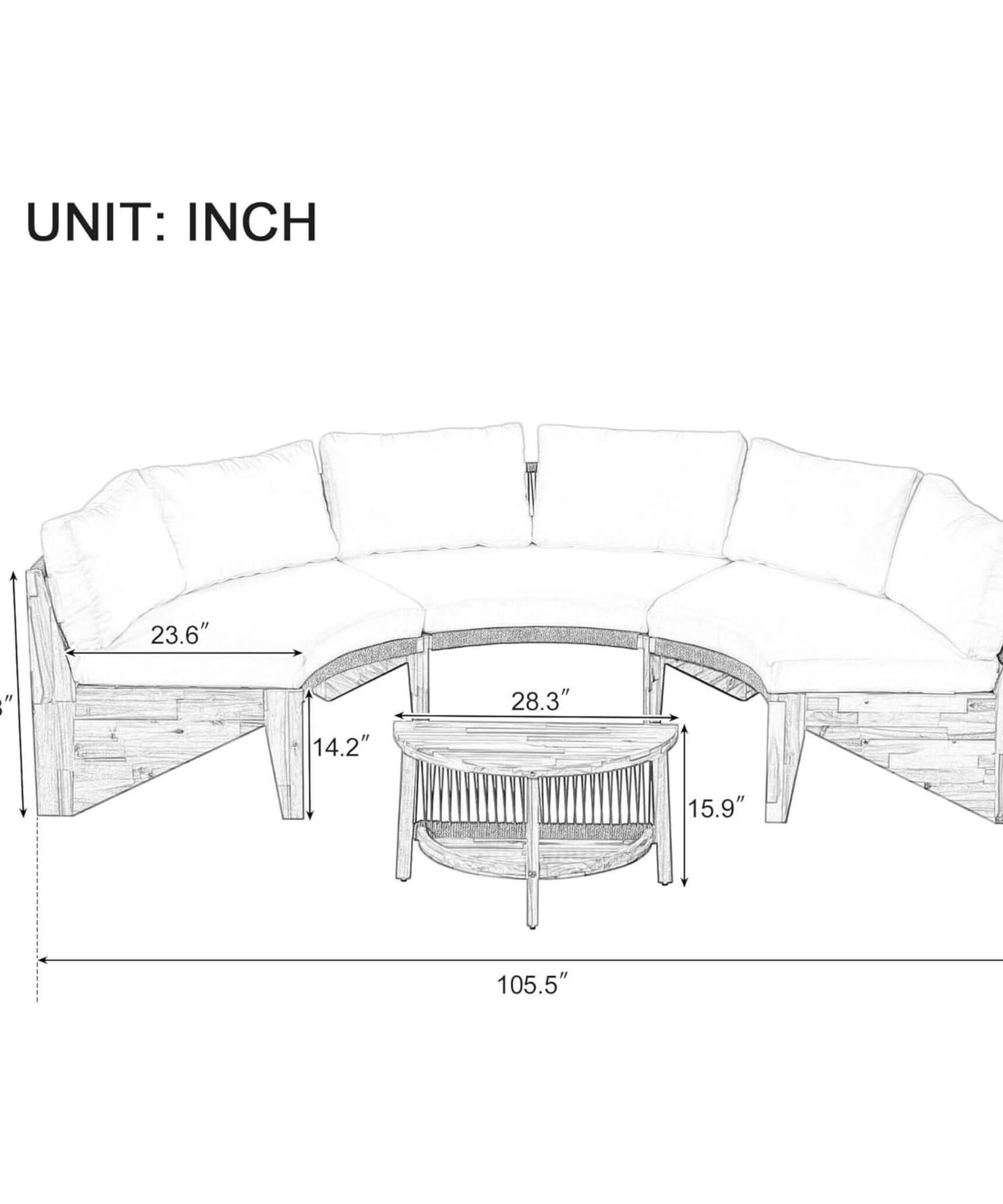 Alora 6-Person Half Moon Beige Patio Sectional Set With Cushions And Table (SAK61928)