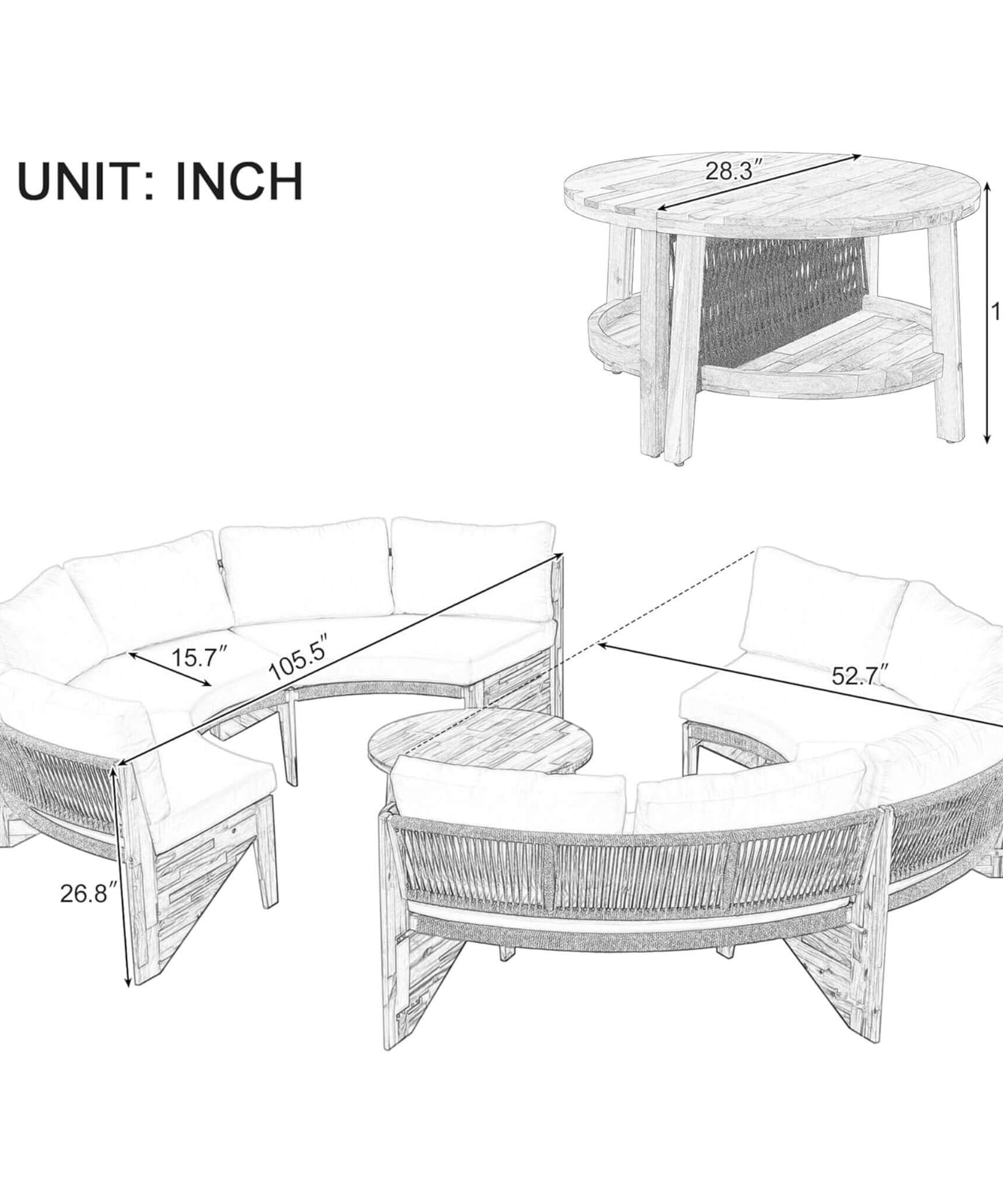Alora 6-Person Half Moon Beige Patio Sectional Set With Cushions And Table (SAK61928)