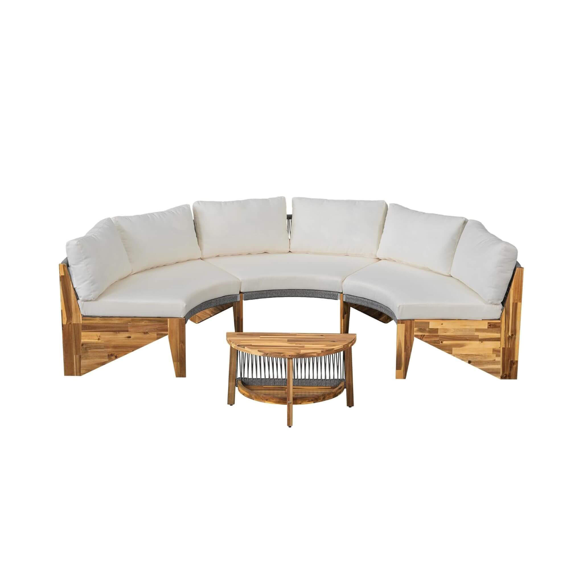 Alora 6-Person Half Moon Beige Patio Sectional Set With Cushions And Table (SAK61928)