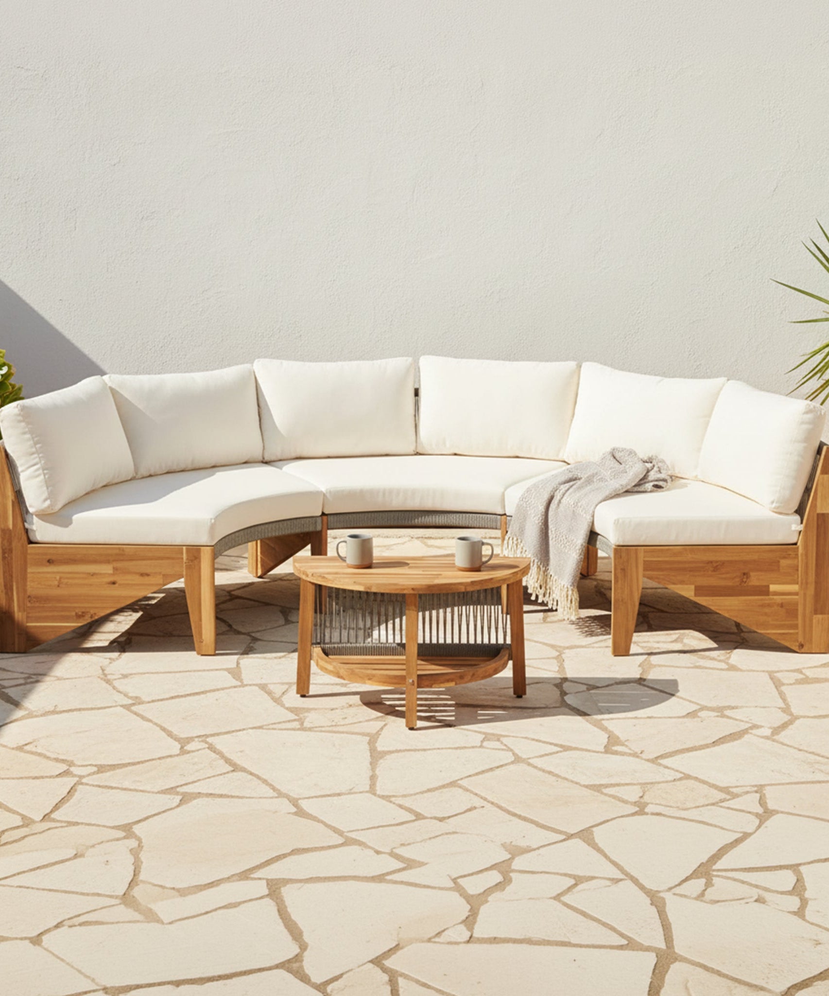 Alora 6-Person Half Moon Beige Patio Sectional Set With Cushions And Table (SAK61928)