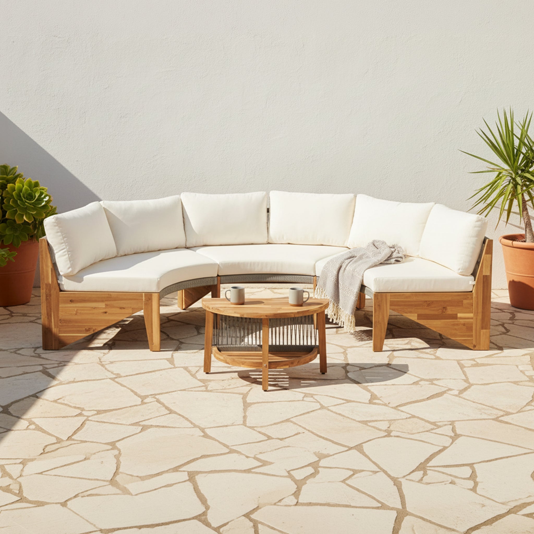 Alora 6-Person Half Moon Beige Patio Sectional Set With Cushions And Table (SAK61928)