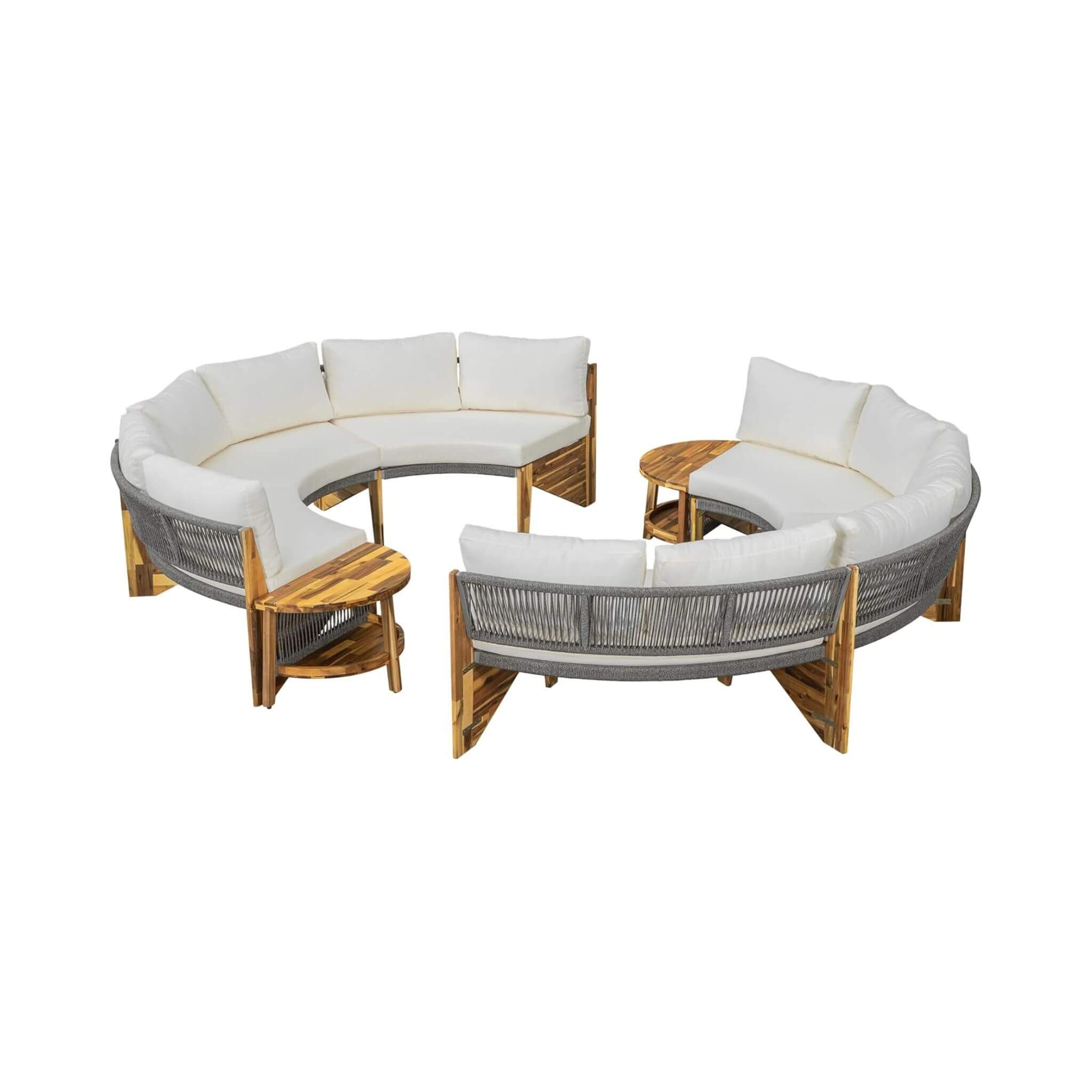 Alora 6-Person Half Moon Beige Patio Sectional Set With Cushions And Table (SAK61928)