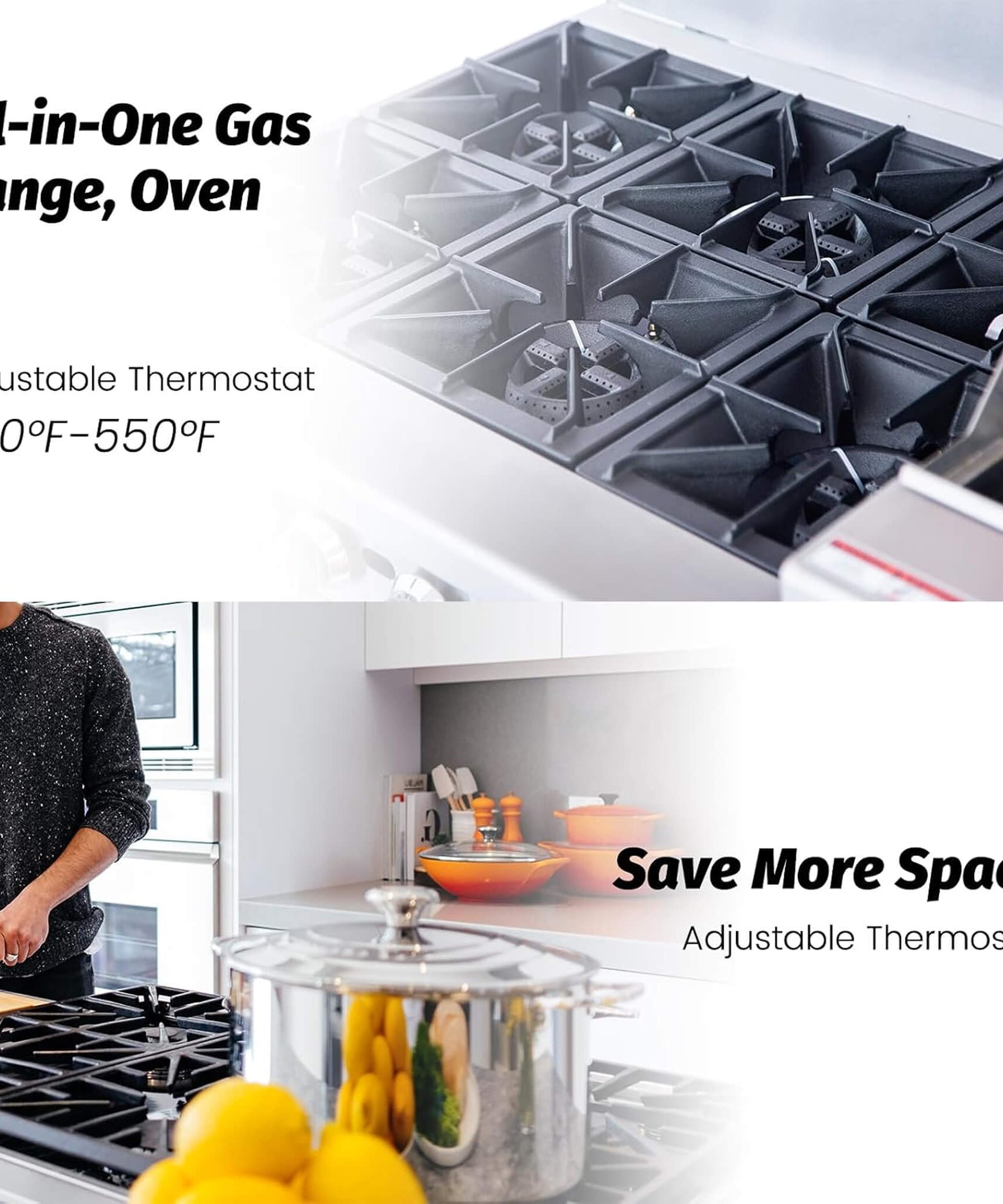 60-Inch Commercial 6-Burner 276K BTU Gas Range With Dual Ovens, Griddle And Salamander (SAK56914)