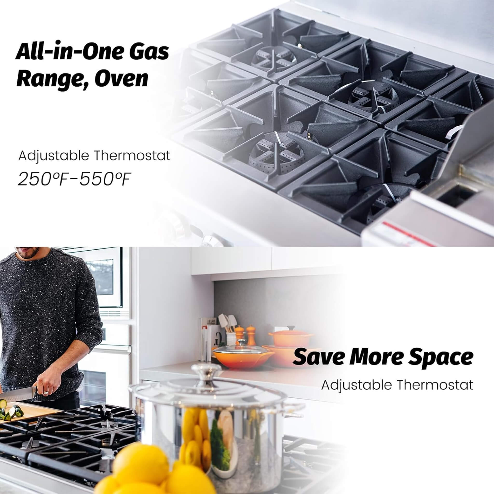 60-Inch Commercial 6-Burner 276K BTU Gas Range With Dual Ovens, Griddle And Salamander (SAK56914)