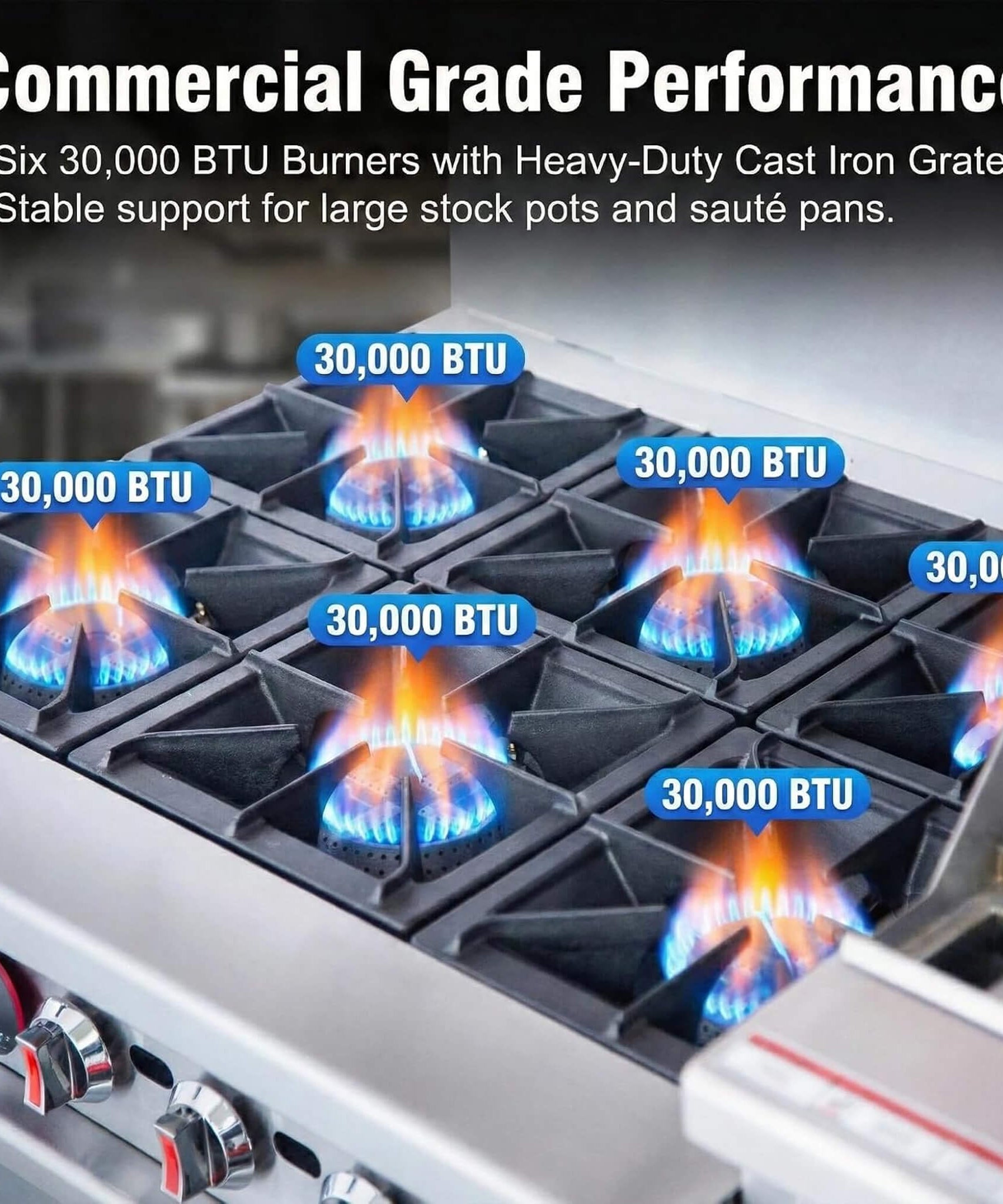 60-Inch Commercial 6-Burner 276K BTU Gas Range With Dual Ovens, Griddle And Salamander (SAK56914)