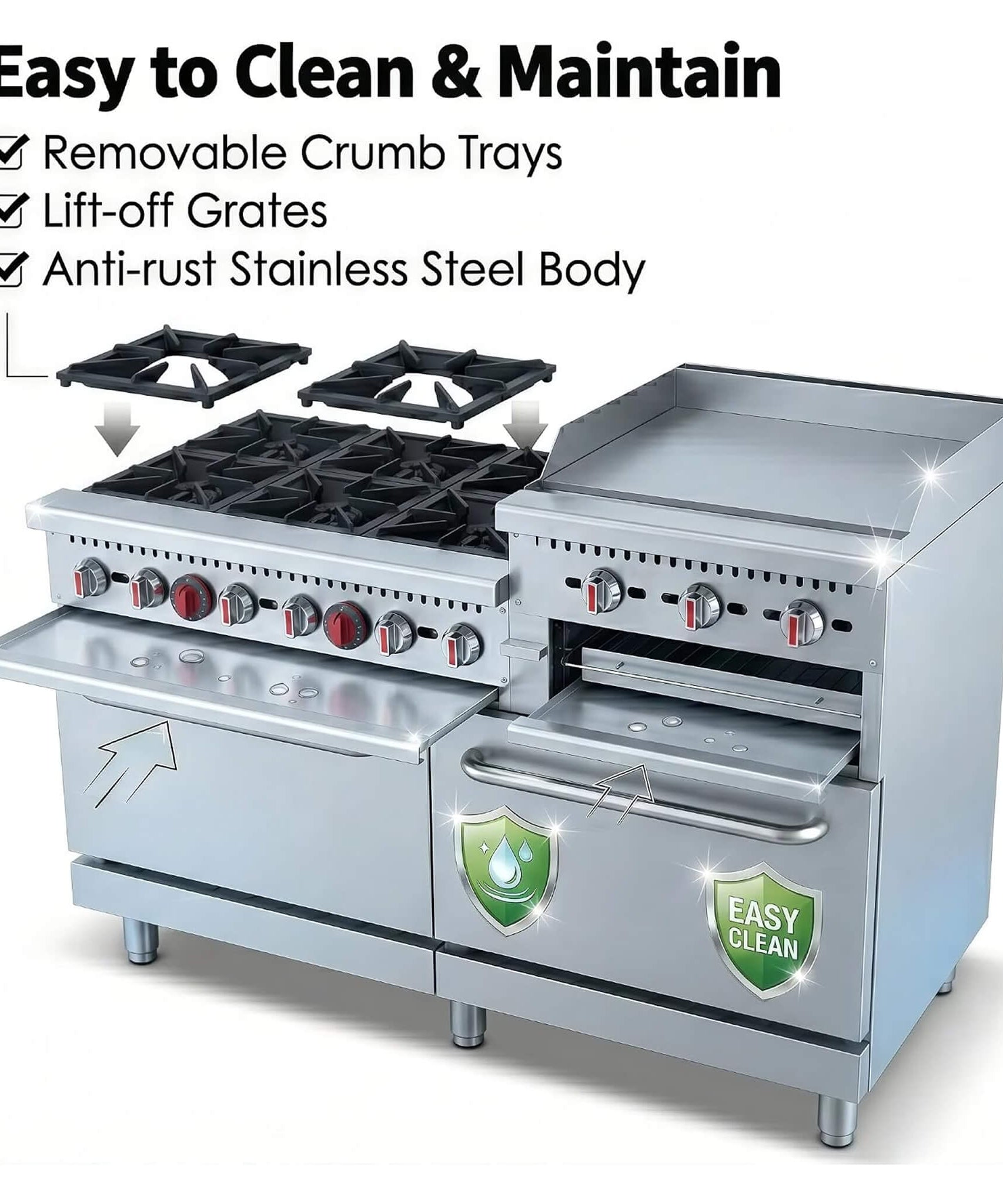 60-Inch Commercial 6-Burner 276K BTU Gas Range With Dual Ovens, Griddle And Salamander (SAK56914)