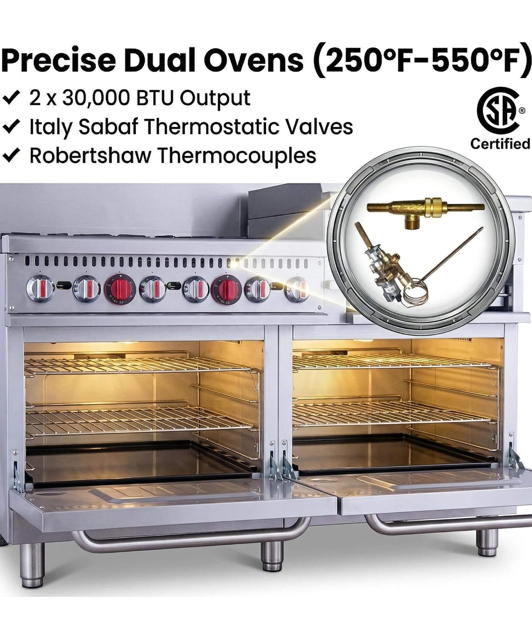 60-Inch Commercial 6-Burner 276K BTU Gas Range With Dual Ovens, Griddle And Salamander (SAK56914)