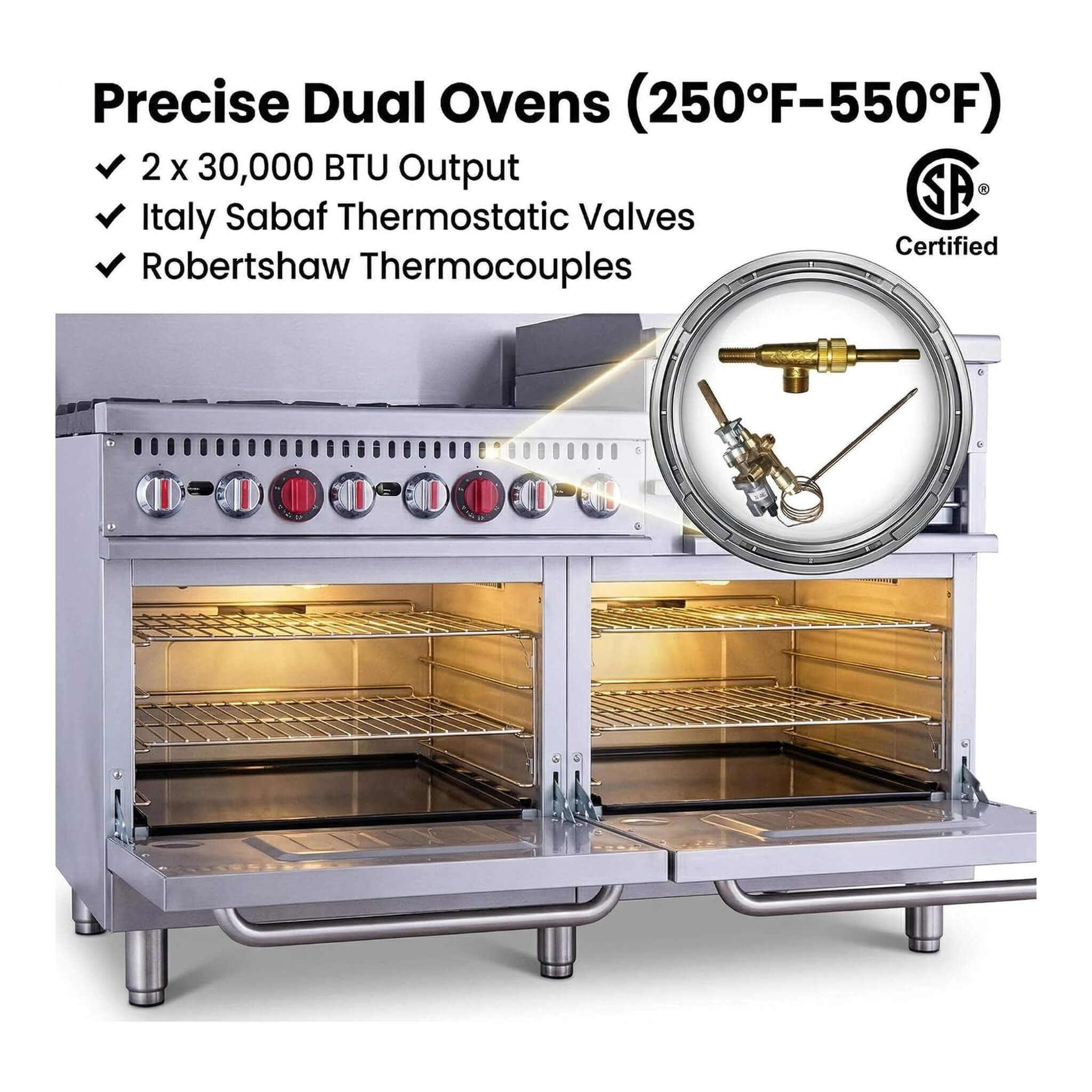 60-Inch Commercial 6-Burner 276K BTU Gas Range With Dual Ovens, Griddle And Salamander (SAK56914)