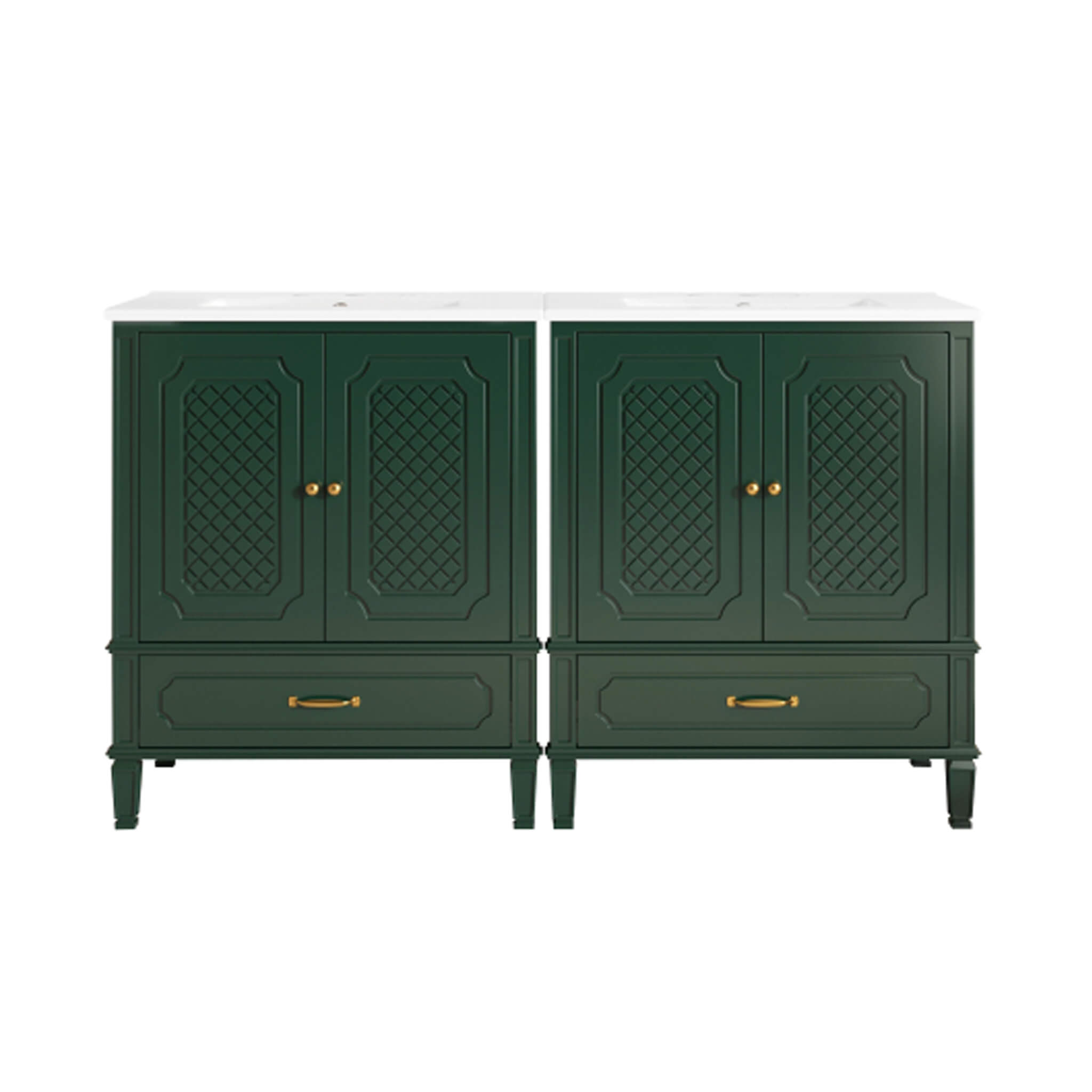 Nuvia 60-Inch Green Vintage Double Sink Vanity With Cabinets And Drawers (SAK26149)