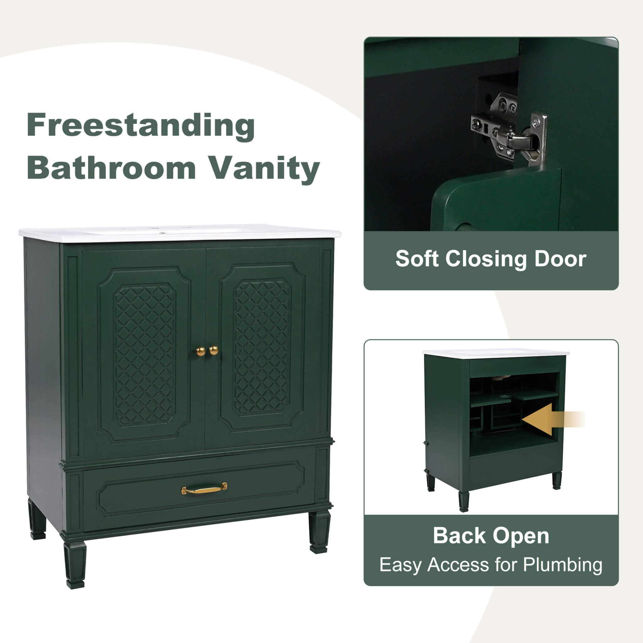 Nuvia 60-Inch Green Vintage Double Sink Vanity With Cabinets And Drawers (SAK26149)