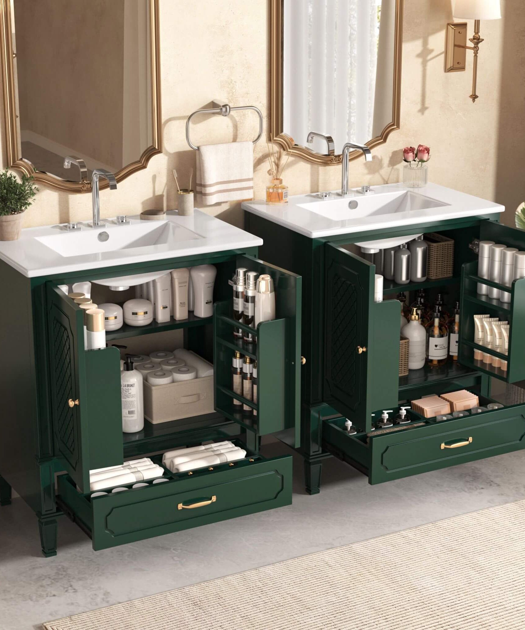 Nuvia 60-Inch Green Vintage Double Sink Vanity With Cabinets And Drawers (SAK26149)