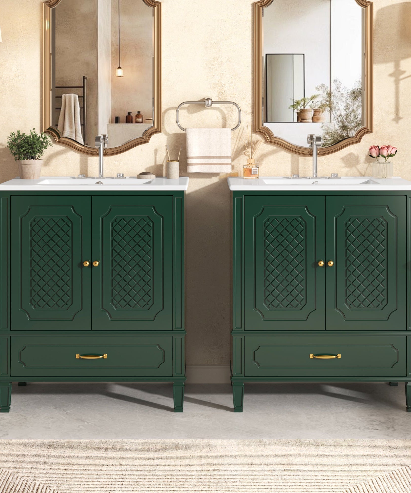 Nuvia 60-Inch Green Vintage Double Sink Vanity With Cabinets And Drawers (SAK26149)