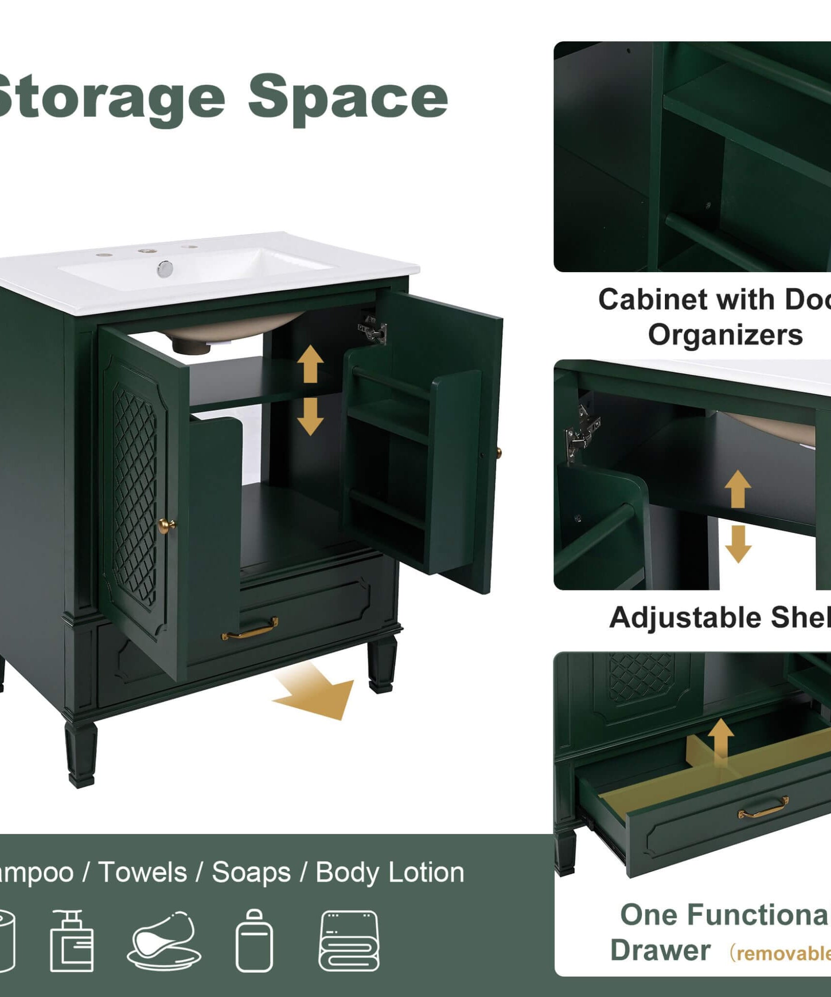 Nuvia 60-Inch Green Vintage Double Sink Vanity With Cabinets And Drawers (SAK26149)