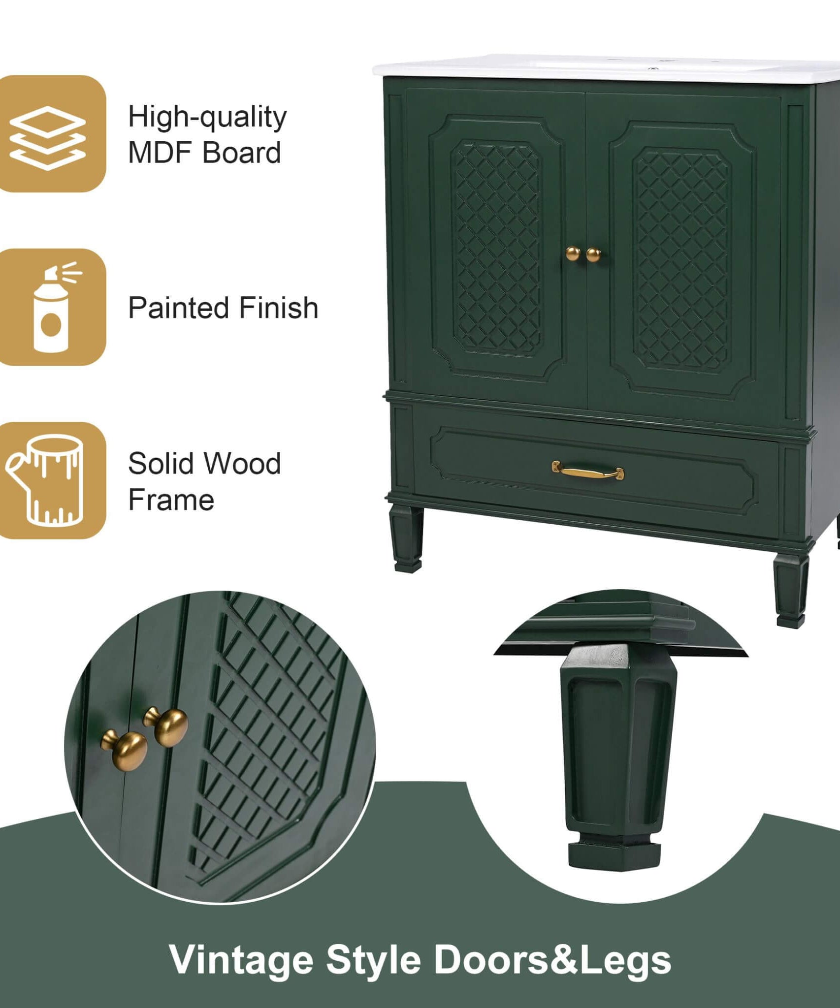 Nuvia 60-Inch Green Vintage Double Sink Vanity With Cabinets And Drawers (SAK26149)