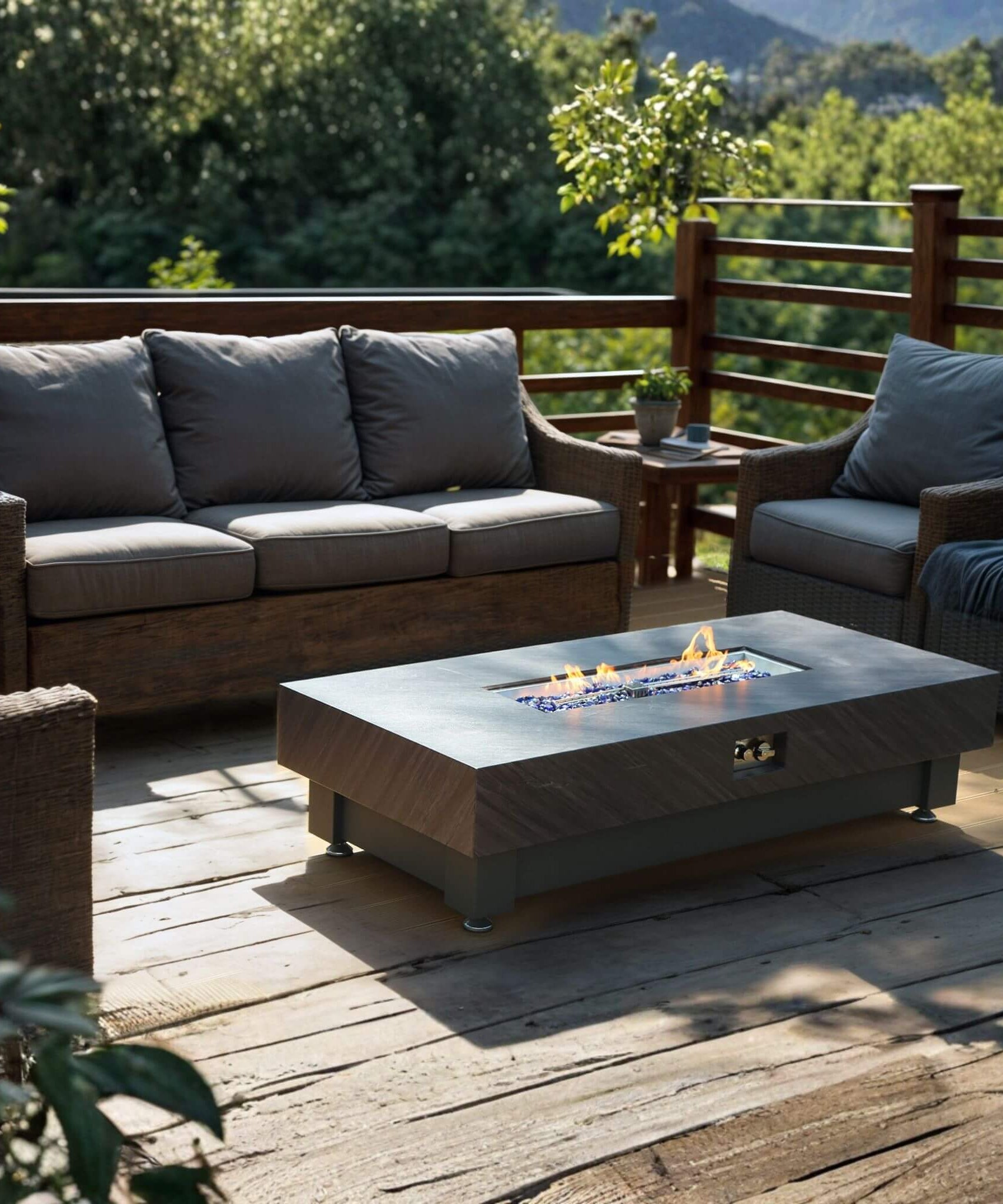 Alora Premium 60-Inch Rectangular Outdoor Modern Propane Fire Pit Table With Rain Cover (SAK91273)