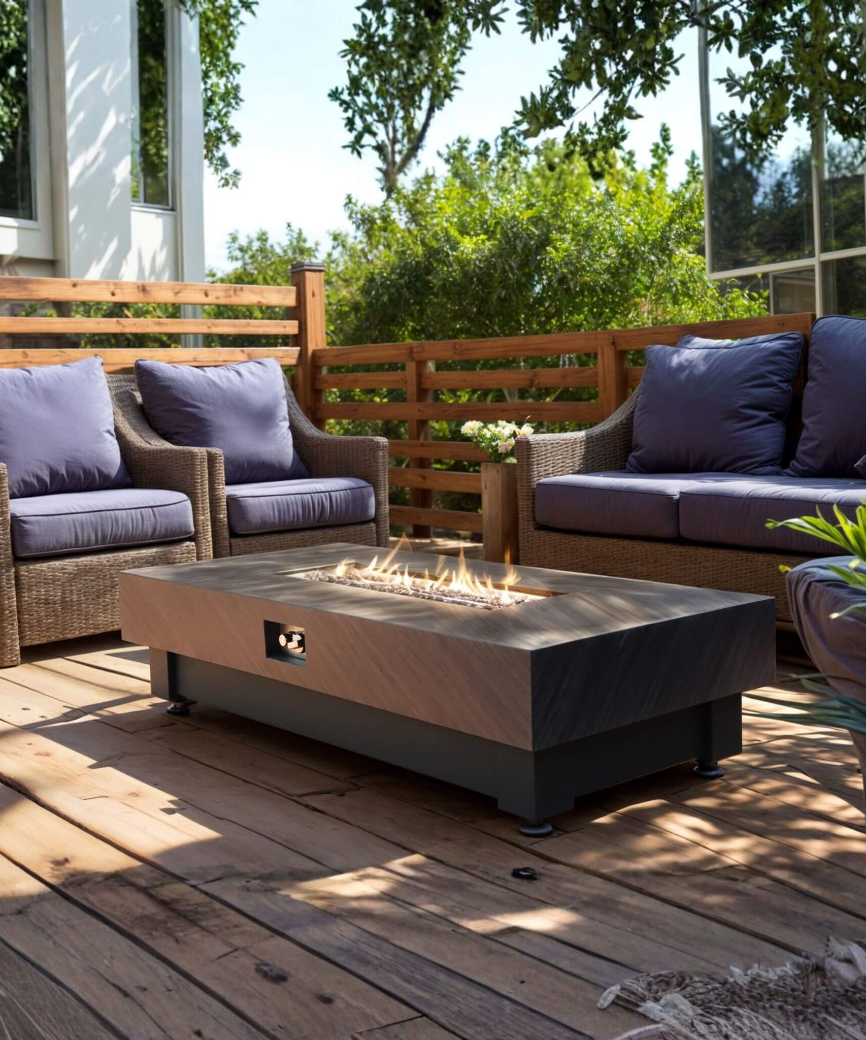 Alora Premium 60-Inch Rectangular Outdoor Modern Propane Fire Pit Table With Rain Cover (SAK91273)
