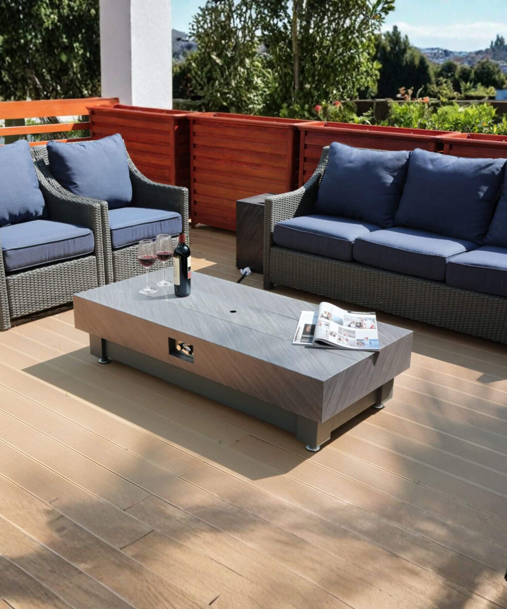 Alora Premium 60-Inch Rectangular Outdoor Modern Propane Fire Pit Table With Rain Cover (SAK91273)