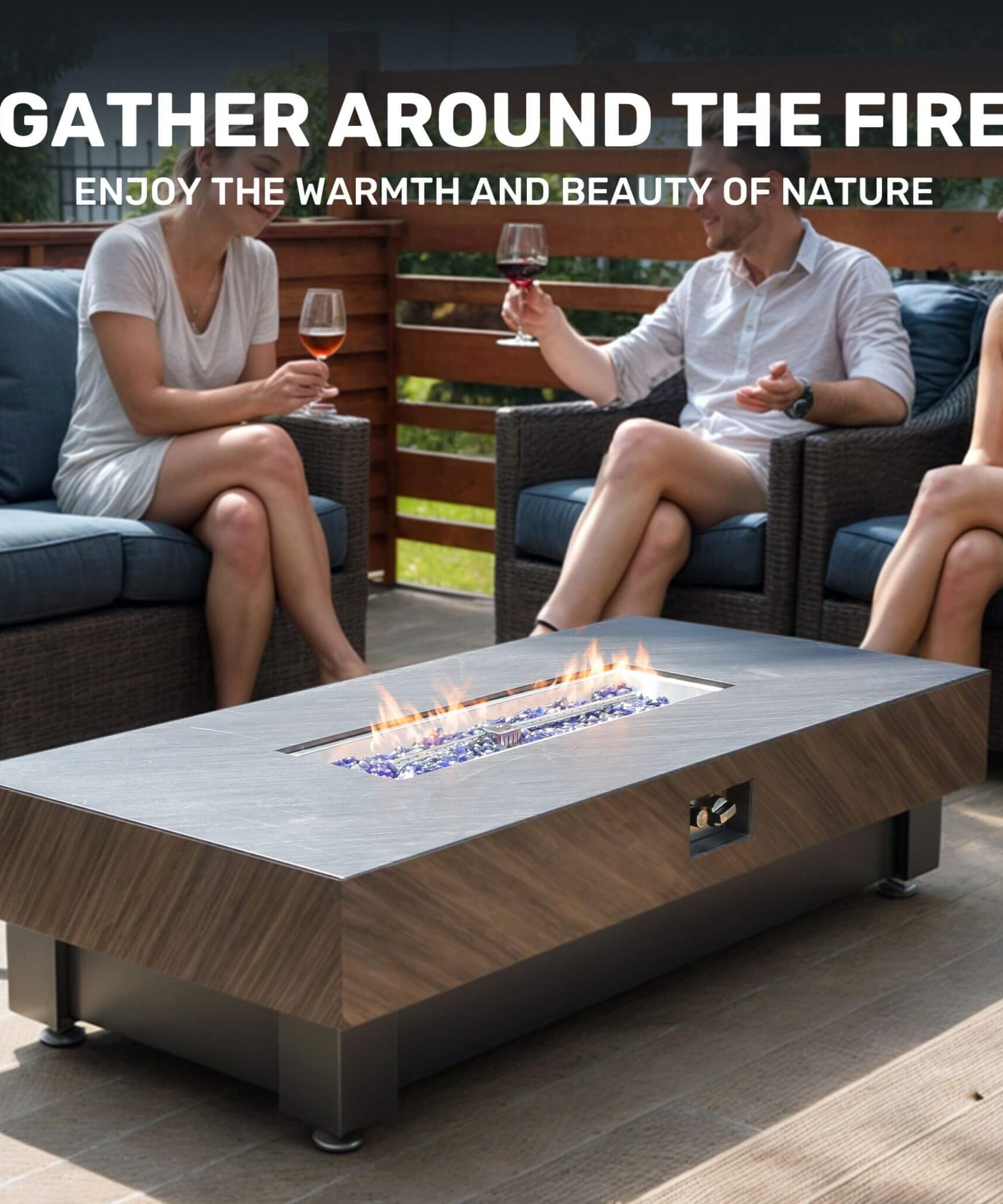 Alora Premium 60-Inch Rectangular Outdoor Modern Propane Fire Pit Table With Rain Cover (SAK91273)