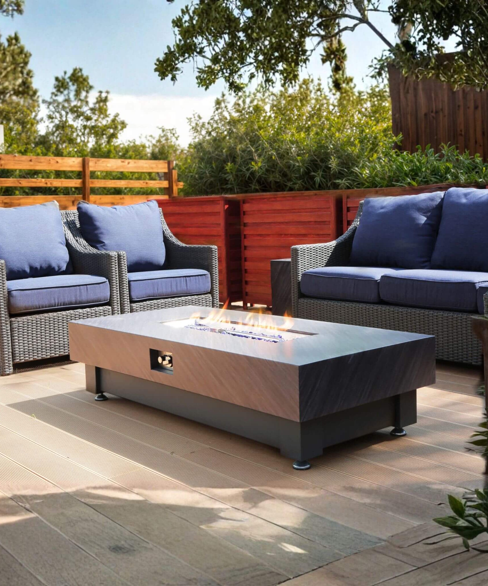 Alora Premium 60-Inch Rectangular Outdoor Modern Propane Fire Pit Table With Rain Cover (SAK91273)