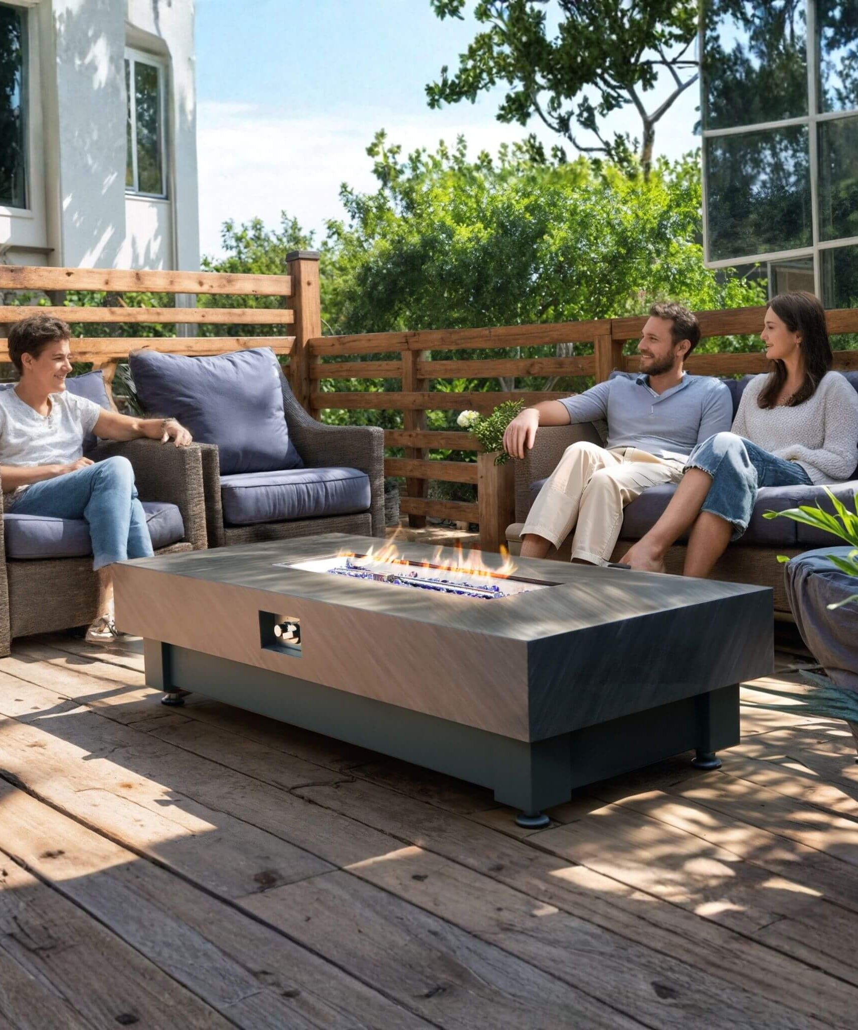 Alora Premium 60-Inch Rectangular Outdoor Modern Propane Fire Pit Table With Rain Cover (SAK91273)