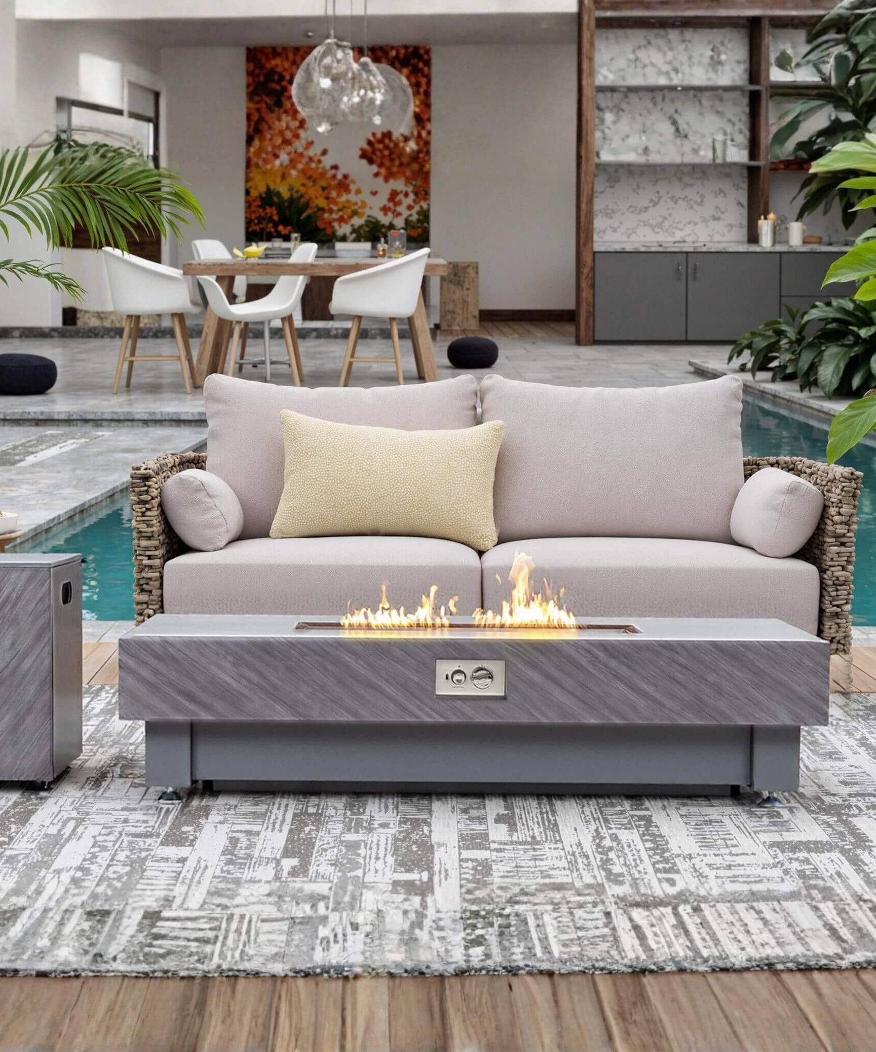 Alora Premium 60-Inch Rectangular Outdoor Modern Propane Fire Pit Table With Rain Cover (SAK91273)