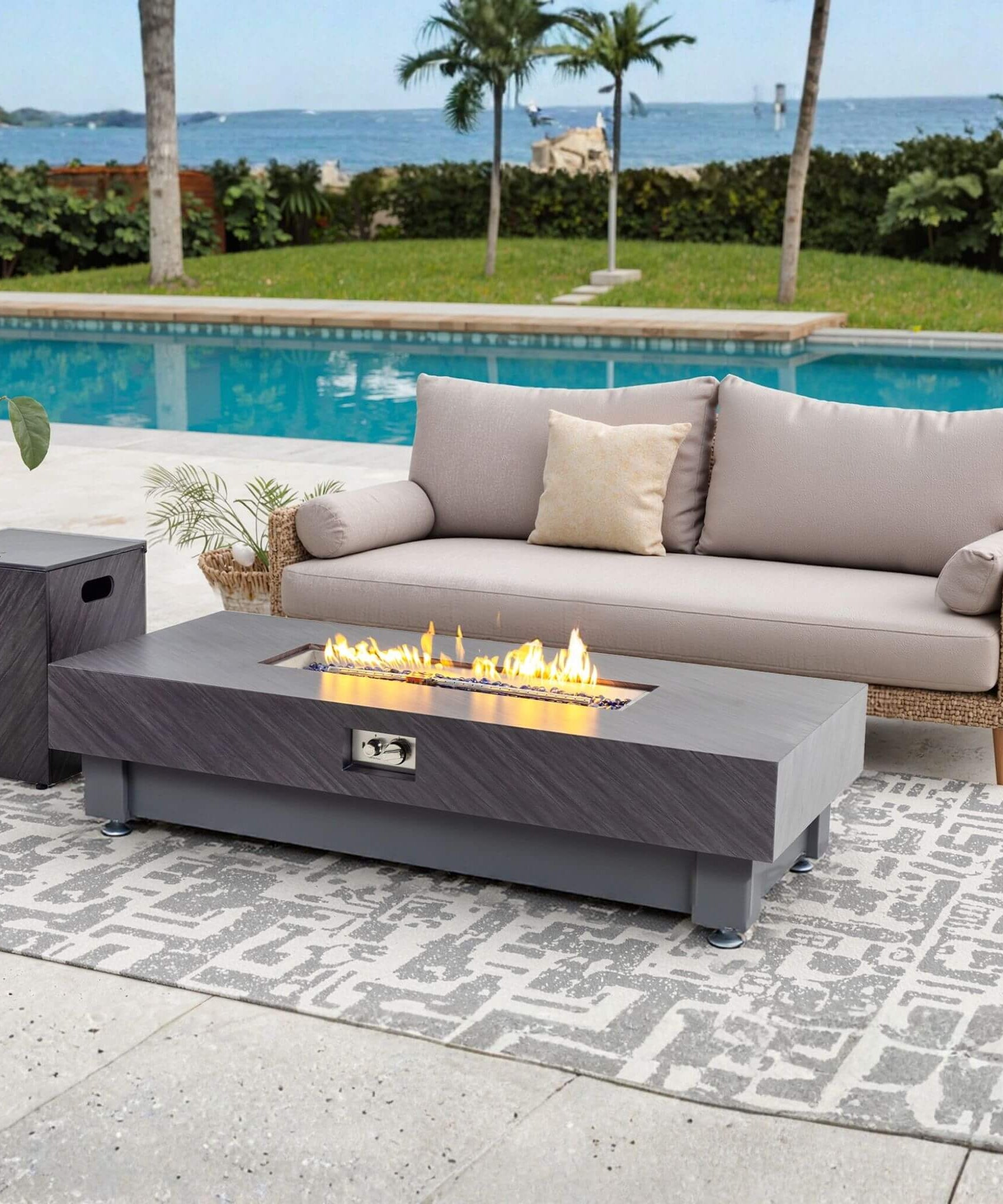 Alora Premium 60-Inch Rectangular Outdoor Modern Propane Fire Pit Table With Rain Cover (SAK91273)