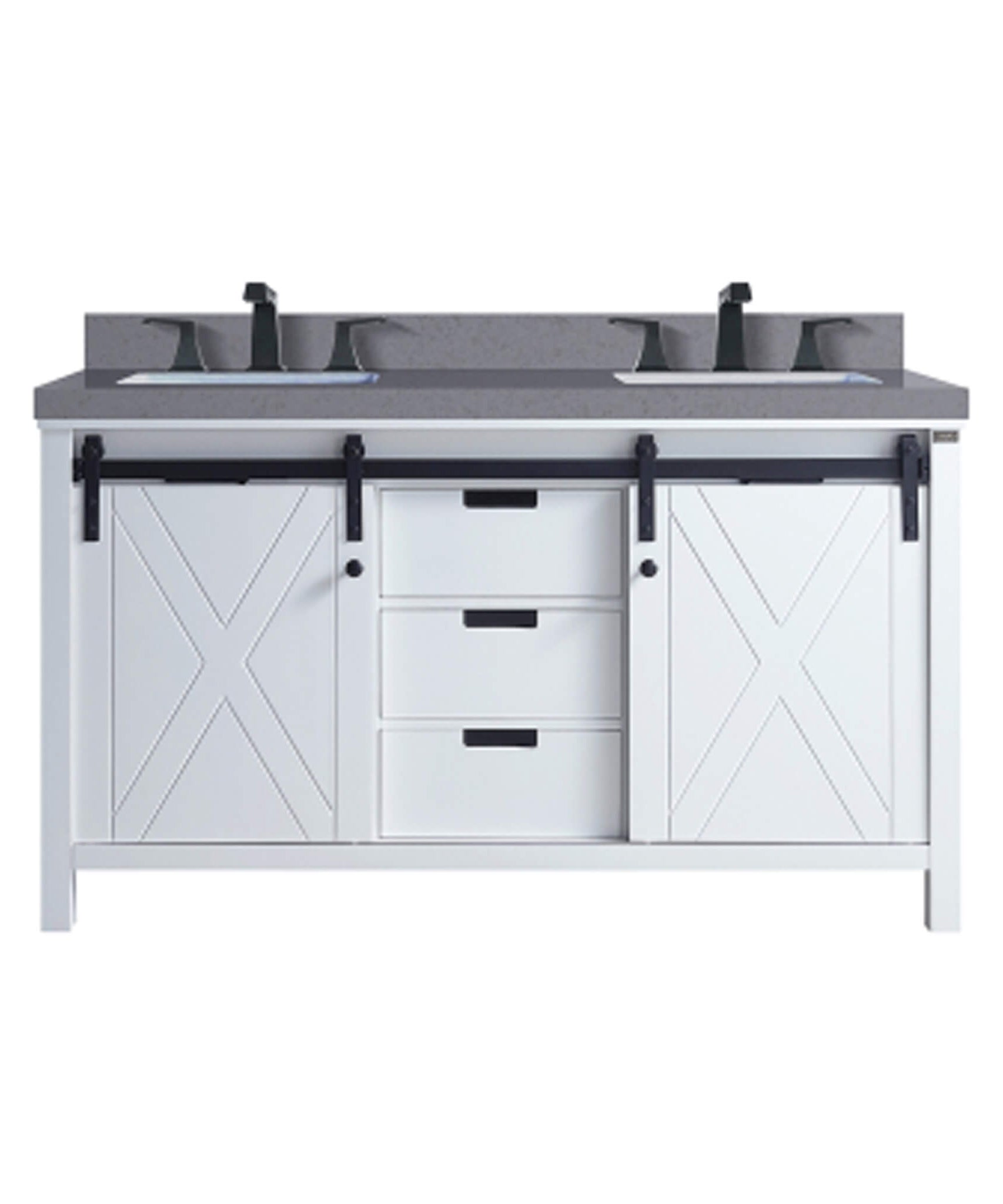 Nuvia White Bathroom Vanity With Gray Quartz Top And Faucet Set (SAK40685)