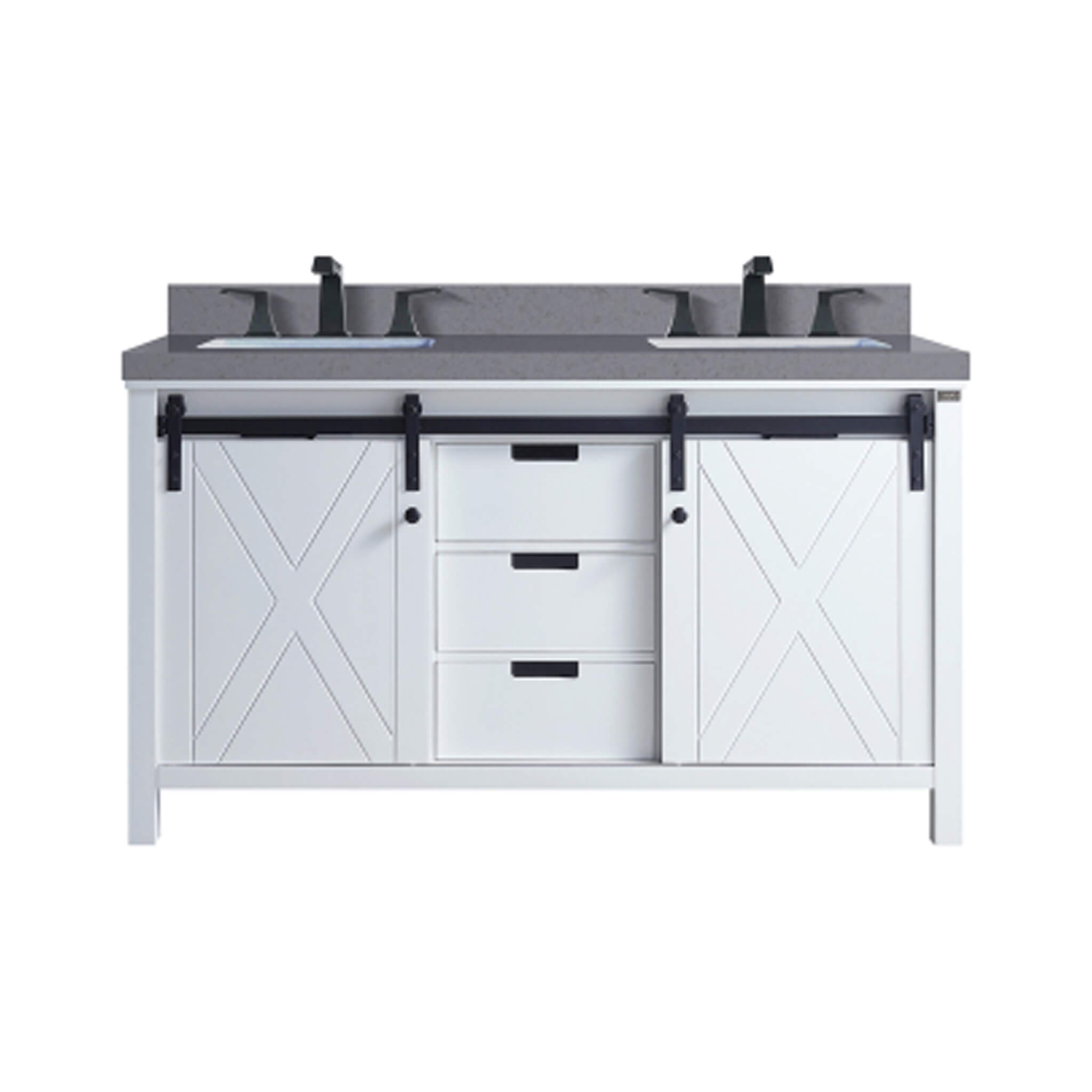 Nuvia White Bathroom Vanity With Gray Quartz Top And Faucet Set (SAK40685)