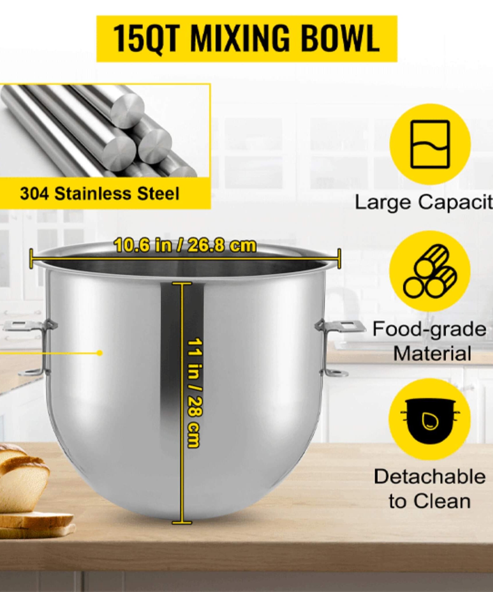 600W Commercial Dough Kneader Bakery Mixer Machine, 15QT (SAK95629)