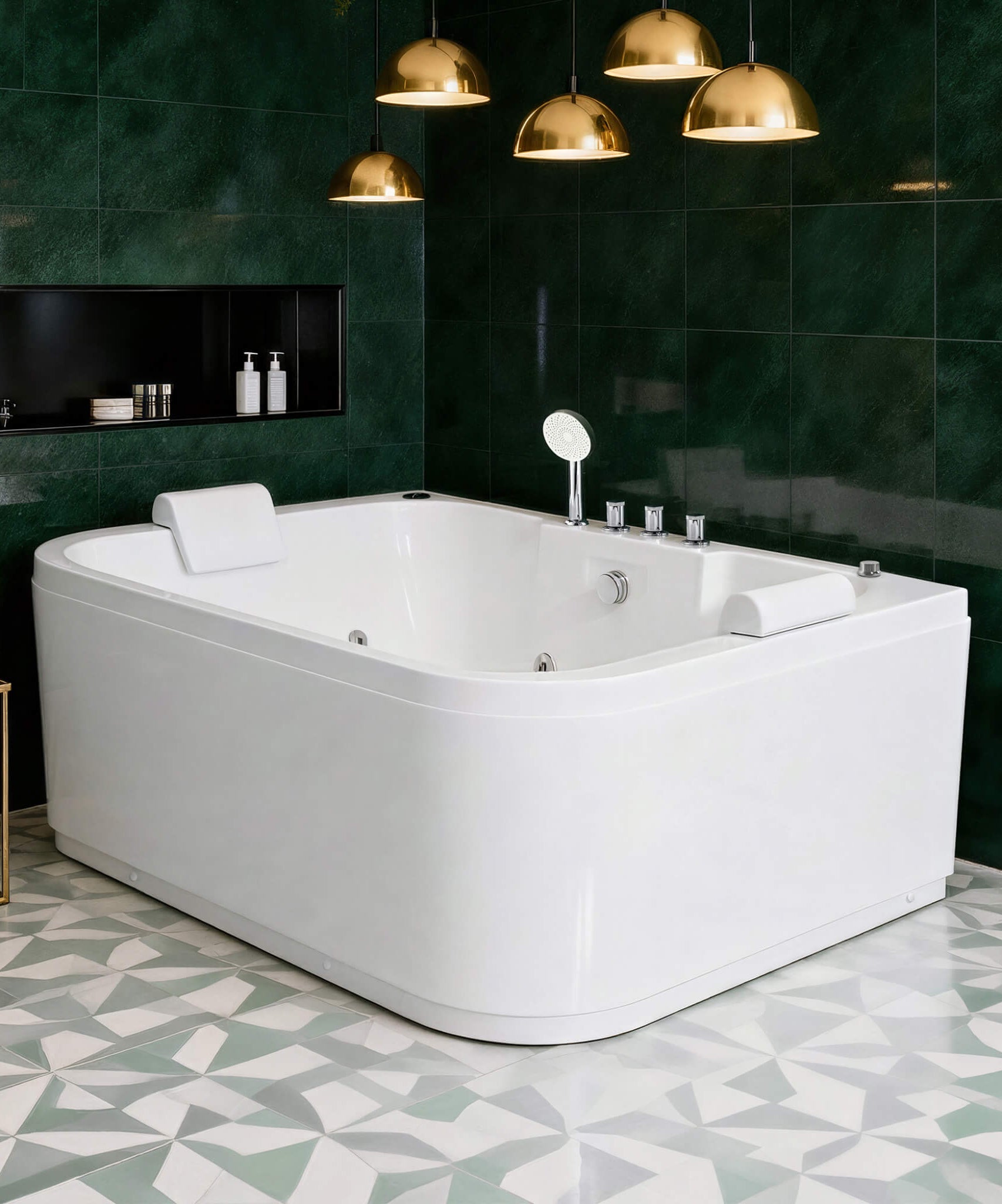 Nuvia 61-Inch 2-Person Acrylic Whirlpool Massage Bathtub With 16 Water Jets And LED Lights (SAK15780)