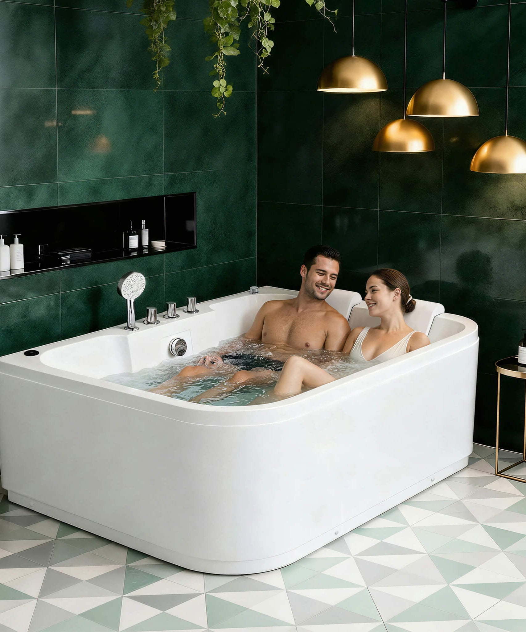 Nuvia 61-Inch 2-Person Acrylic Whirlpool Massage Bathtub With 16 Water Jets And LED Lights (SAK15780)