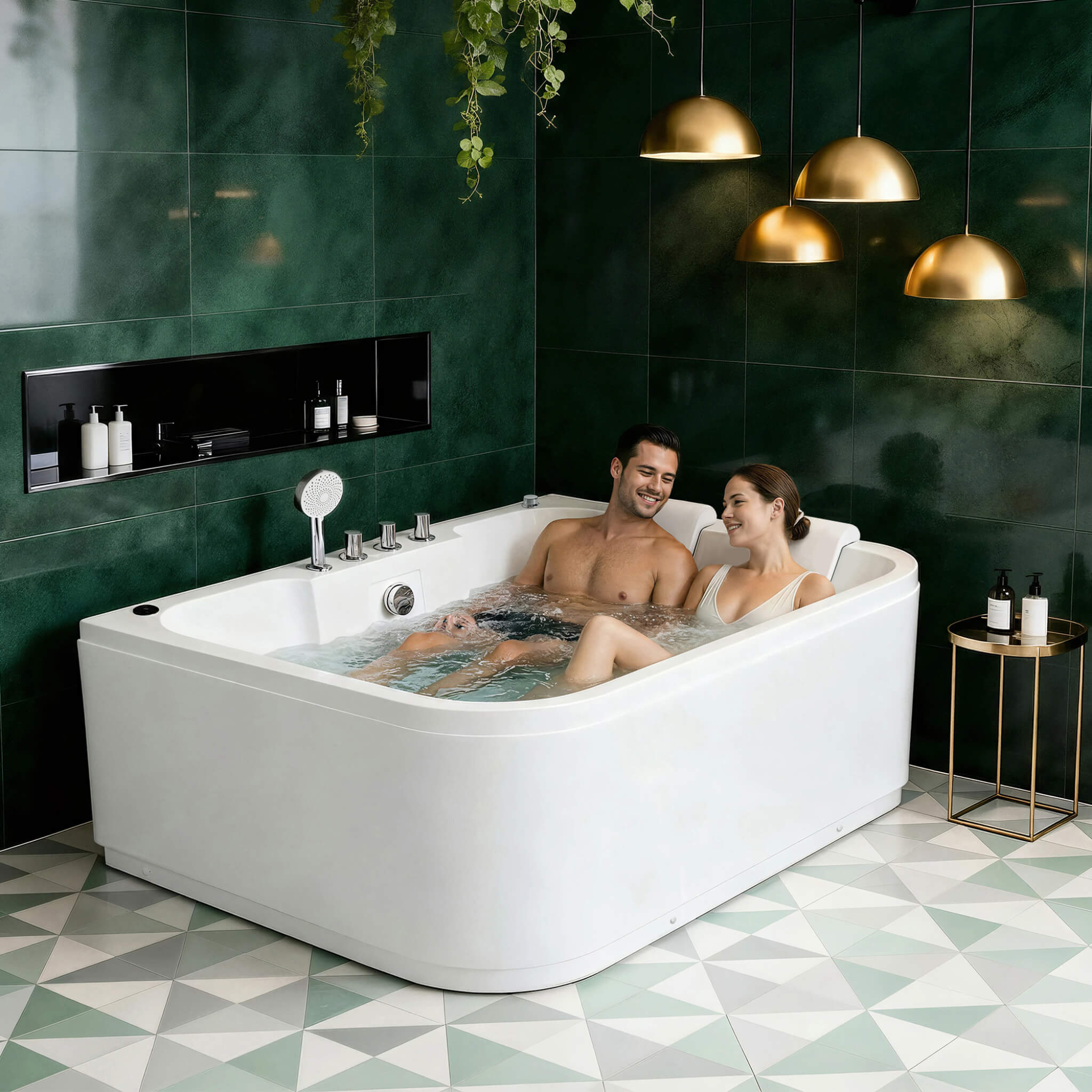 Nuvia 61-Inch 2-Person Acrylic Whirlpool Massage Bathtub With 16 Water Jets And LED Lights (SAK15780)