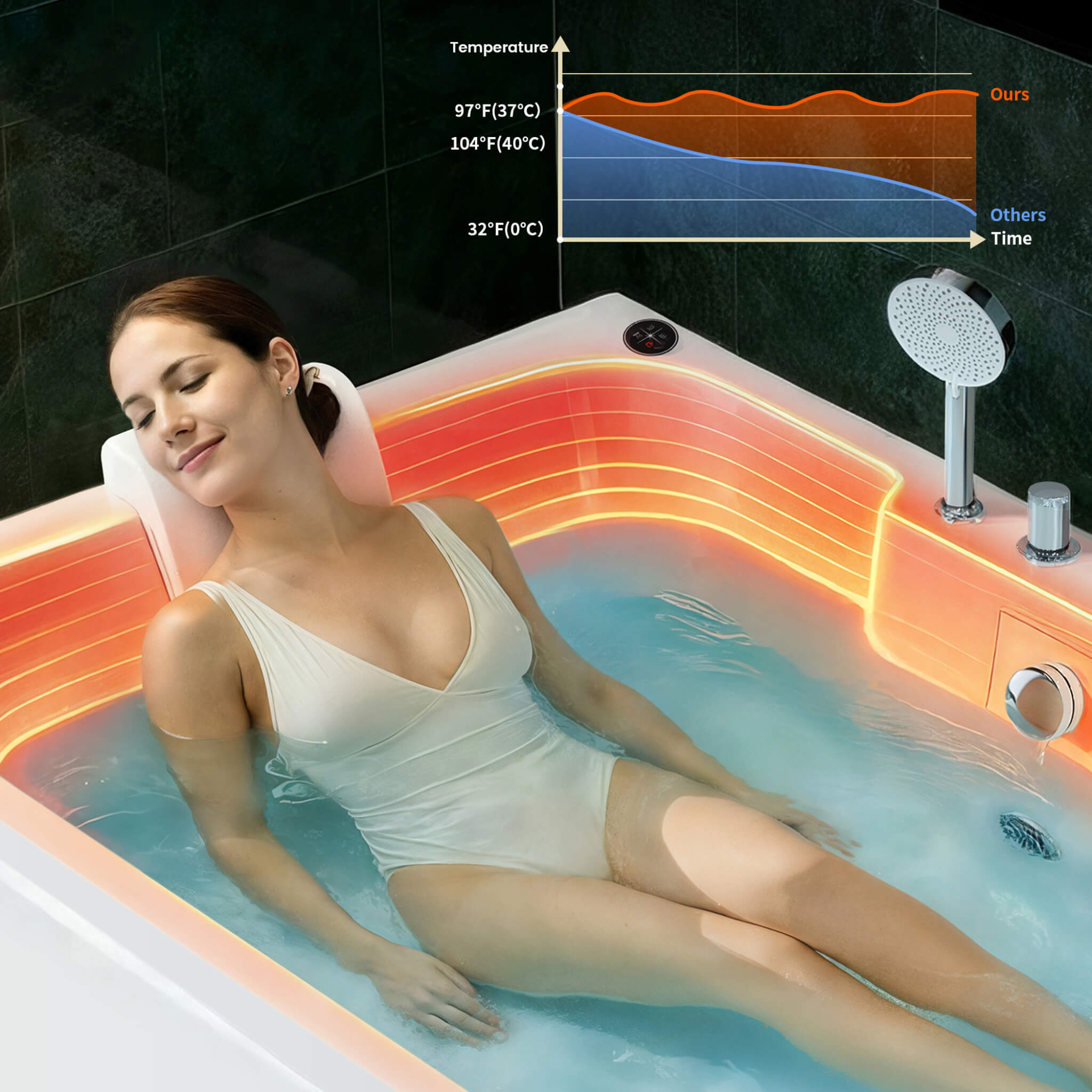 Nuvia 61-Inch 2-Person Acrylic Whirlpool Massage Bathtub With 16 Water Jets And LED Lights (SAK15780)