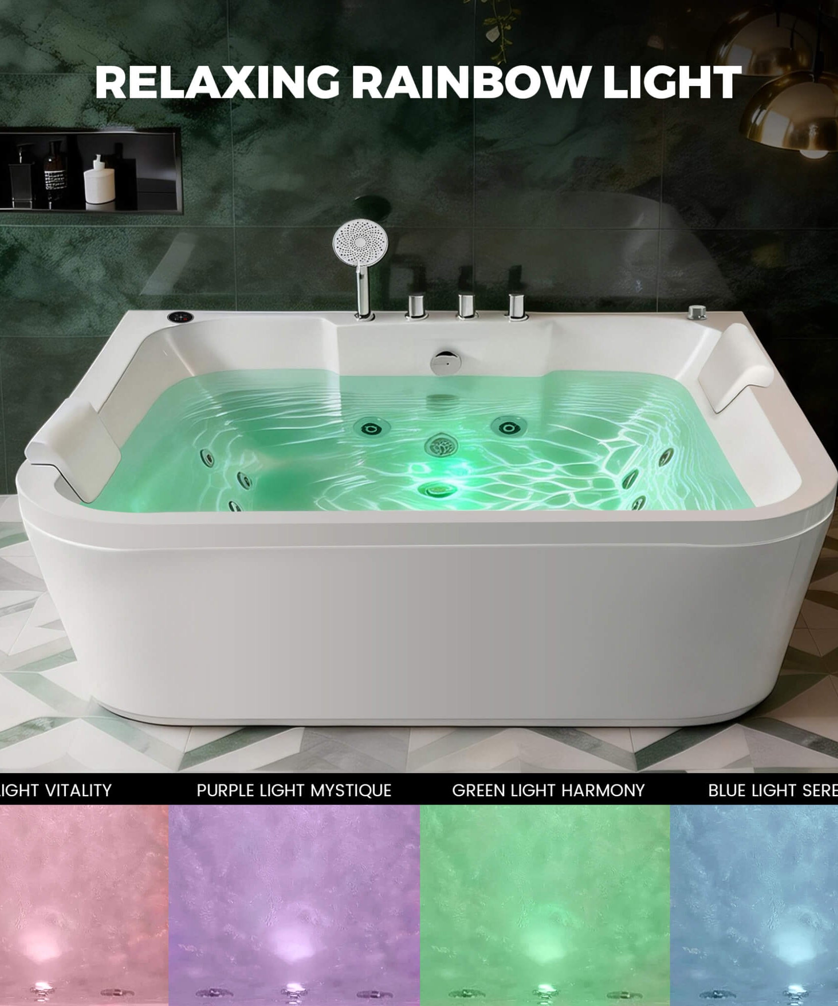 Nuvia 61-Inch 2-Person Acrylic Whirlpool Massage Bathtub With 16 Water Jets And LED Lights (SAK15780)