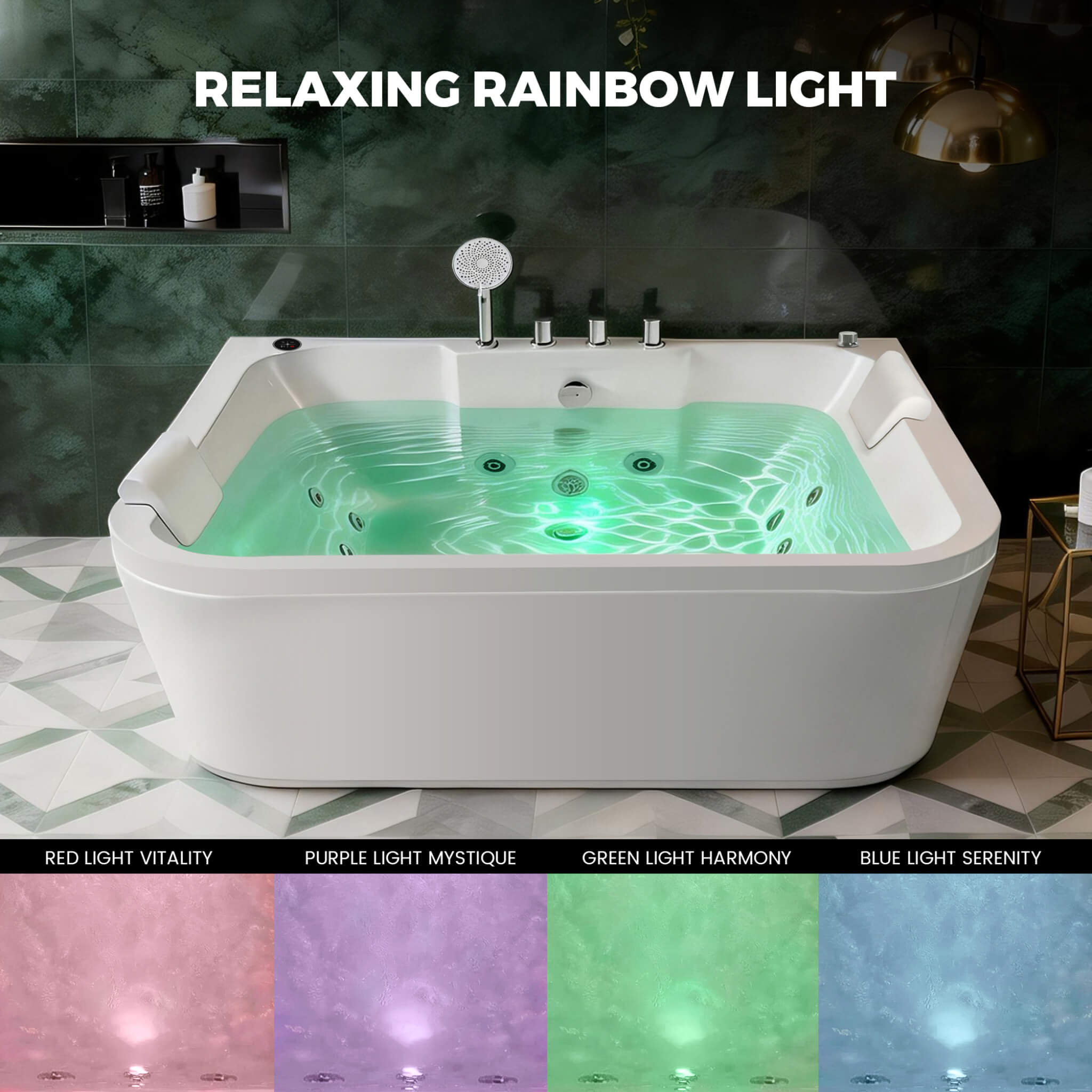 Nuvia 61-Inch 2-Person Acrylic Whirlpool Massage Bathtub With 16 Water Jets And LED Lights (SAK15780)