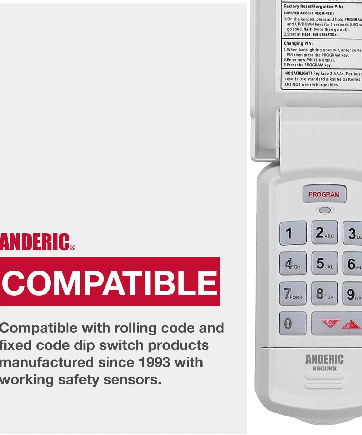 Anderic GUK-R Universal Keypad Compatible with LiftMaster Chamberlain Genie Craftsman and More Garage Door Opener Remote Control