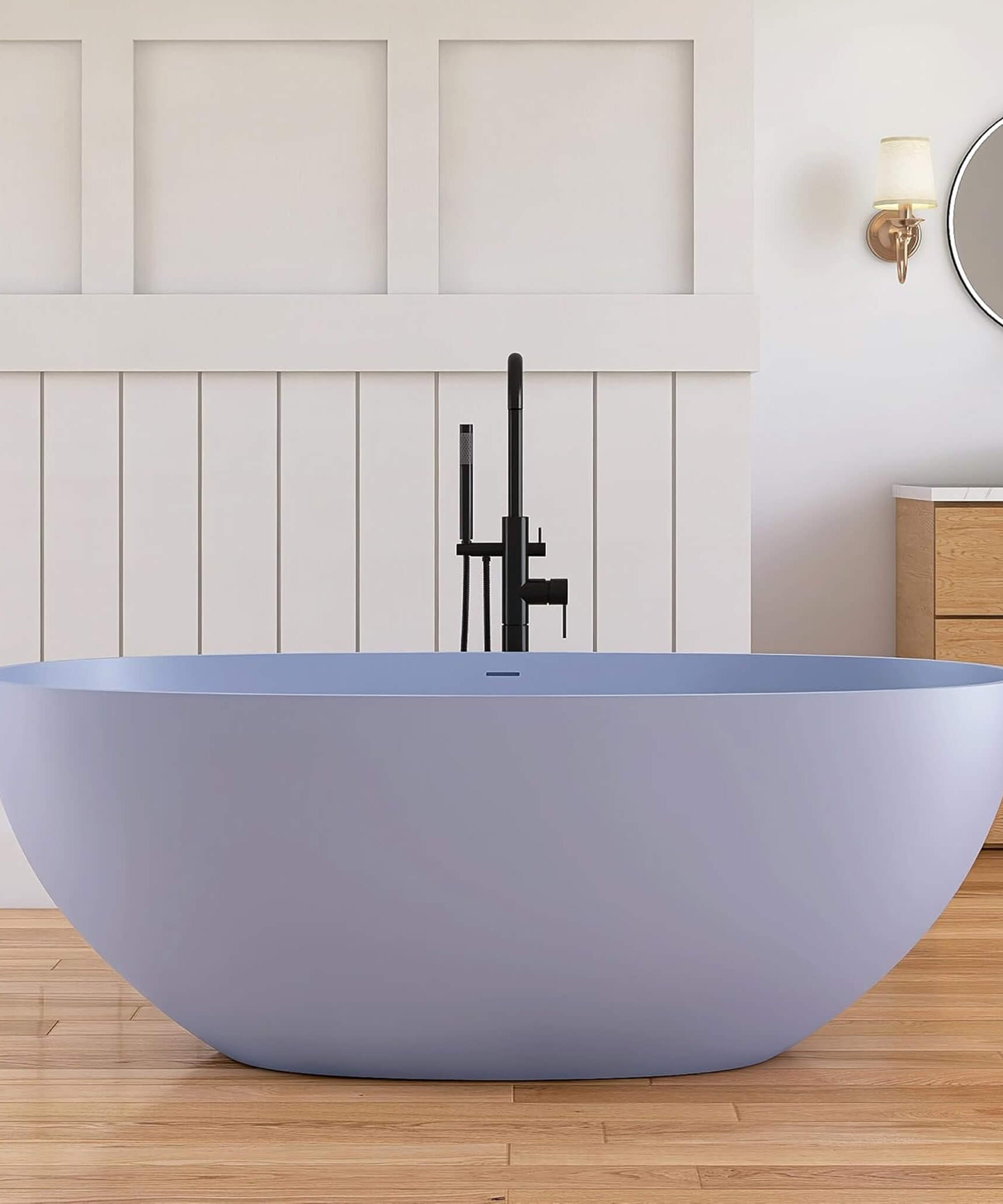 [61X29.5-Inch] Nuvia Freestanding Modern Oval Stone Resin Soaking Tub With Overflow Drain (SAK40125)