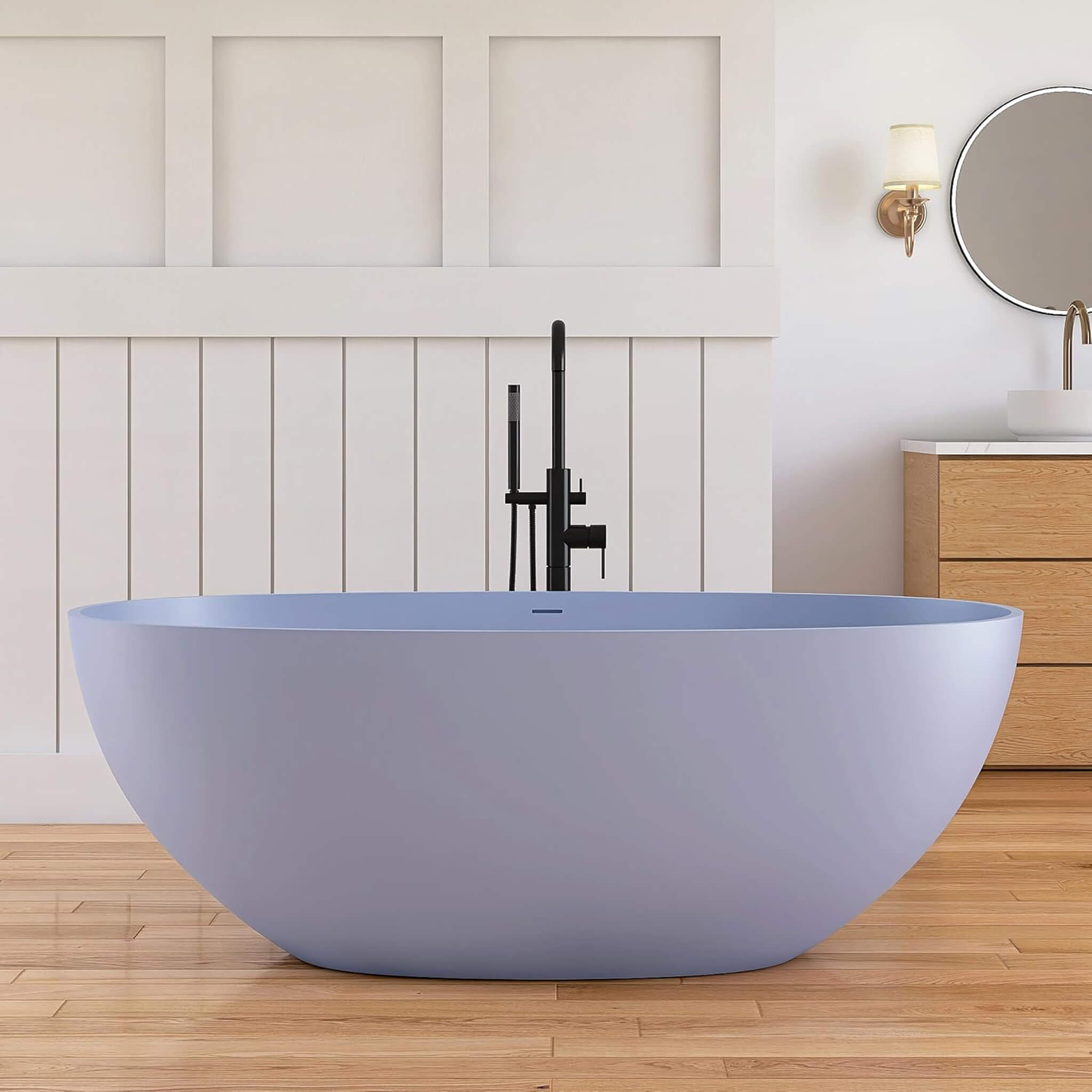 [61X29.5-Inch] Nuvia Freestanding Modern Oval Stone Resin Soaking Tub With Overflow Drain (SAK40125)