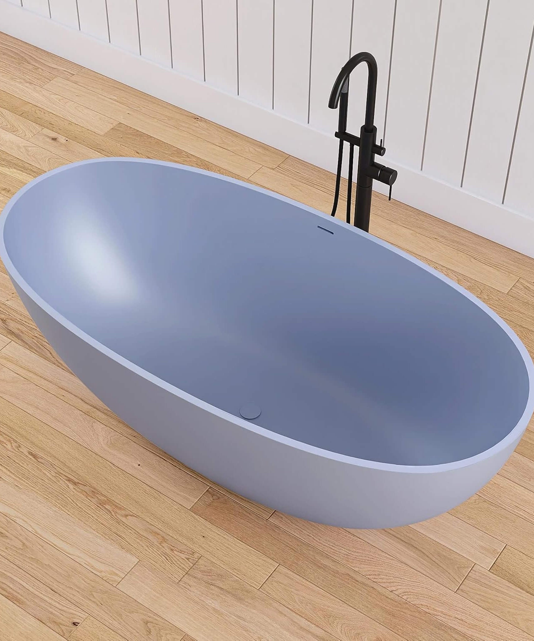 [61X29.5-Inch] Nuvia Freestanding Modern Oval Stone Resin Soaking Tub With Overflow Drain (SAK40125)